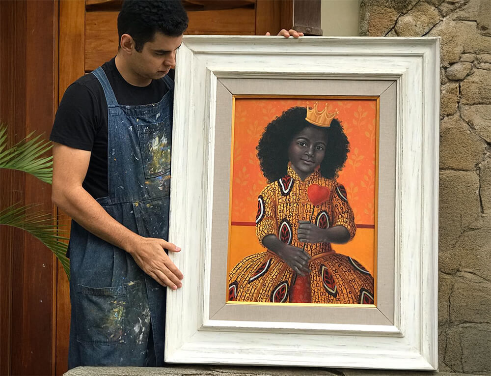 Detalhe das faces do Cubo Mágico Nobreza Negra mostrando ilustrações de figuras negras com coroas e adornos
