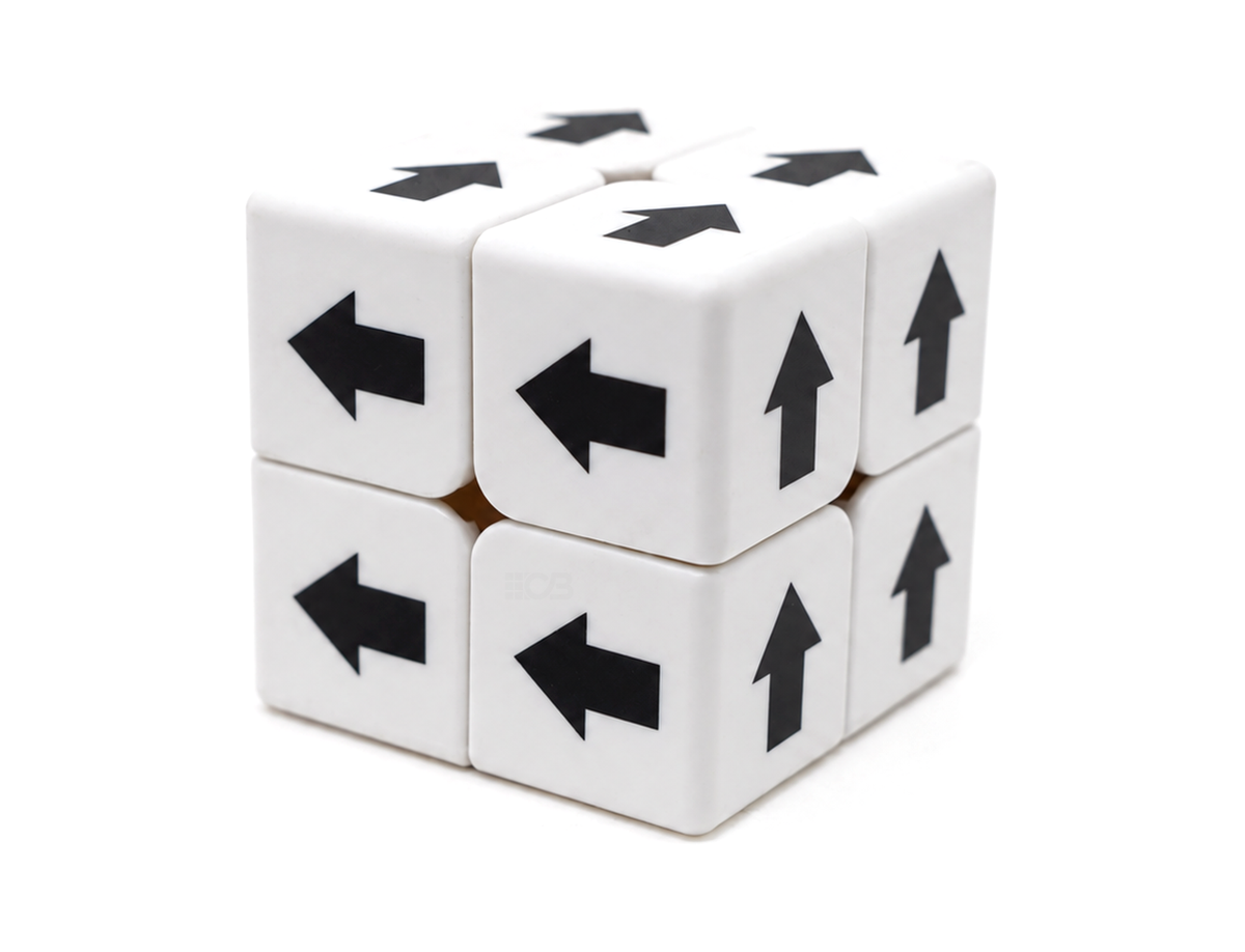 Cubo mágico 2x2 Setas Vinci Cube branco montado, com setas pretas nas faces