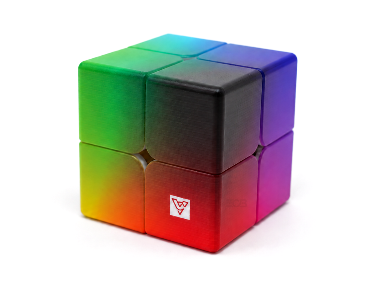 Cubo mágico 2x2 RGB Vinci Cube montado, com arte em degradê multicolorido