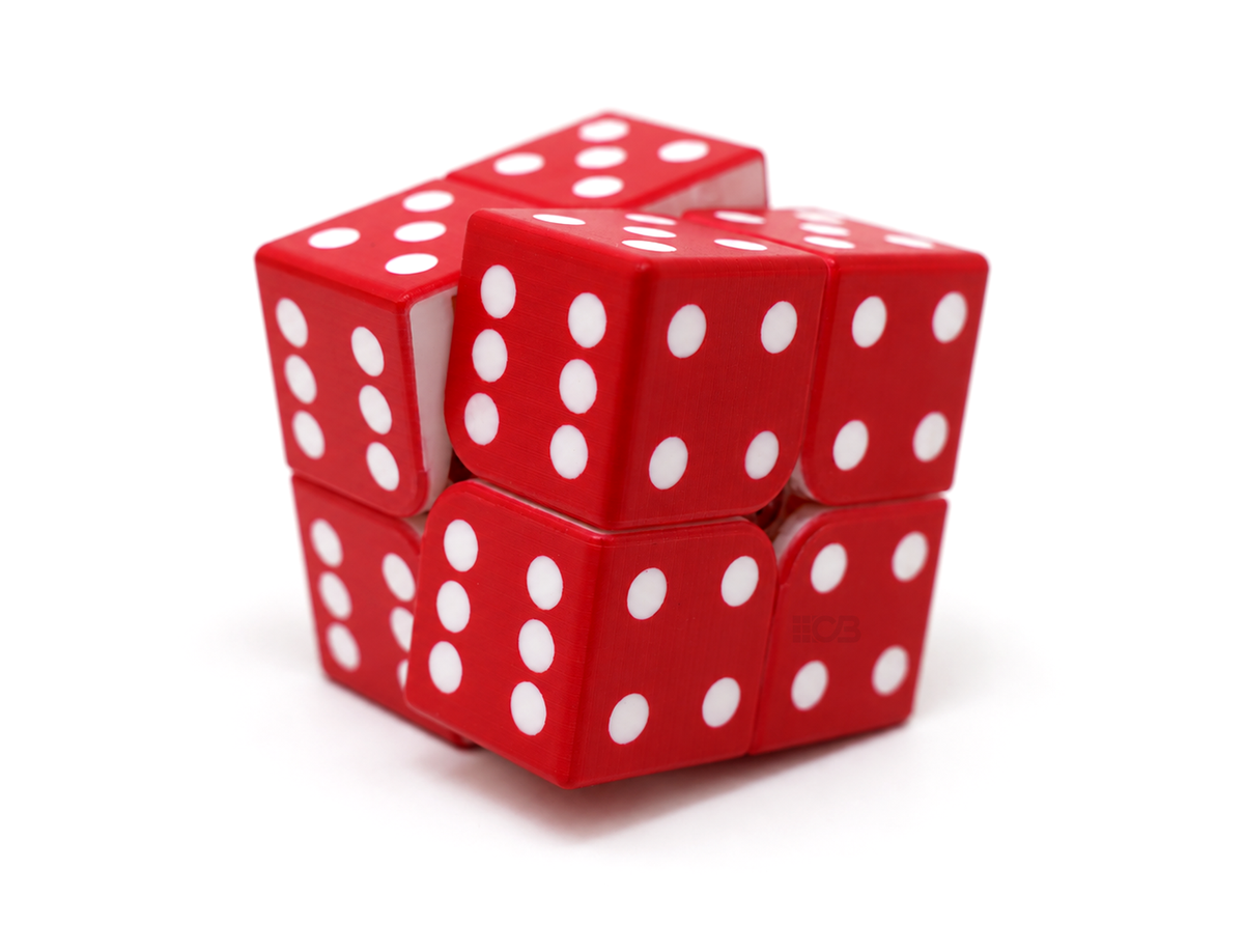 Cubo mágico 2x2 Dado Vinci Cube vermelho girado, com pontos brancos nas faces