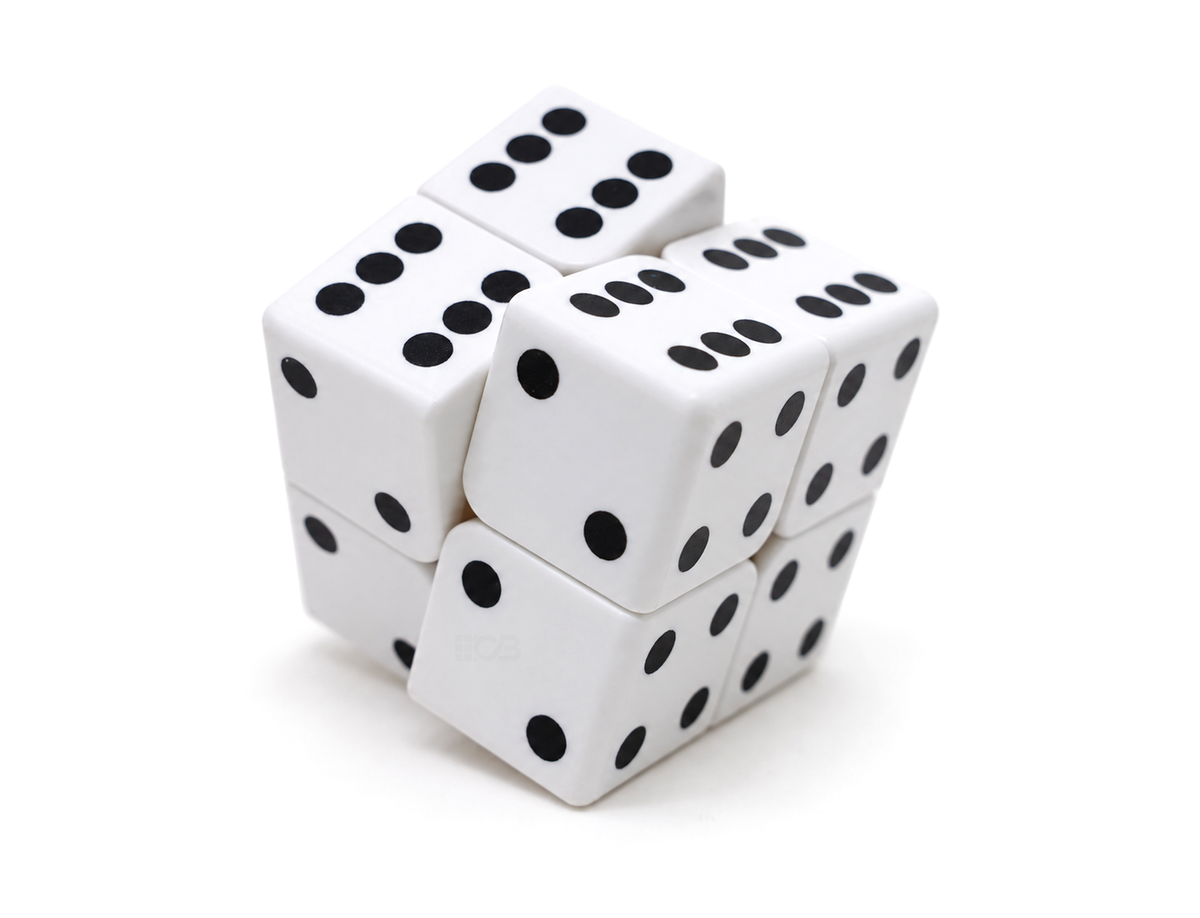Cubo mágico 2x2 Dado Vinci Cube branco girado, com pontos pretos nas faces