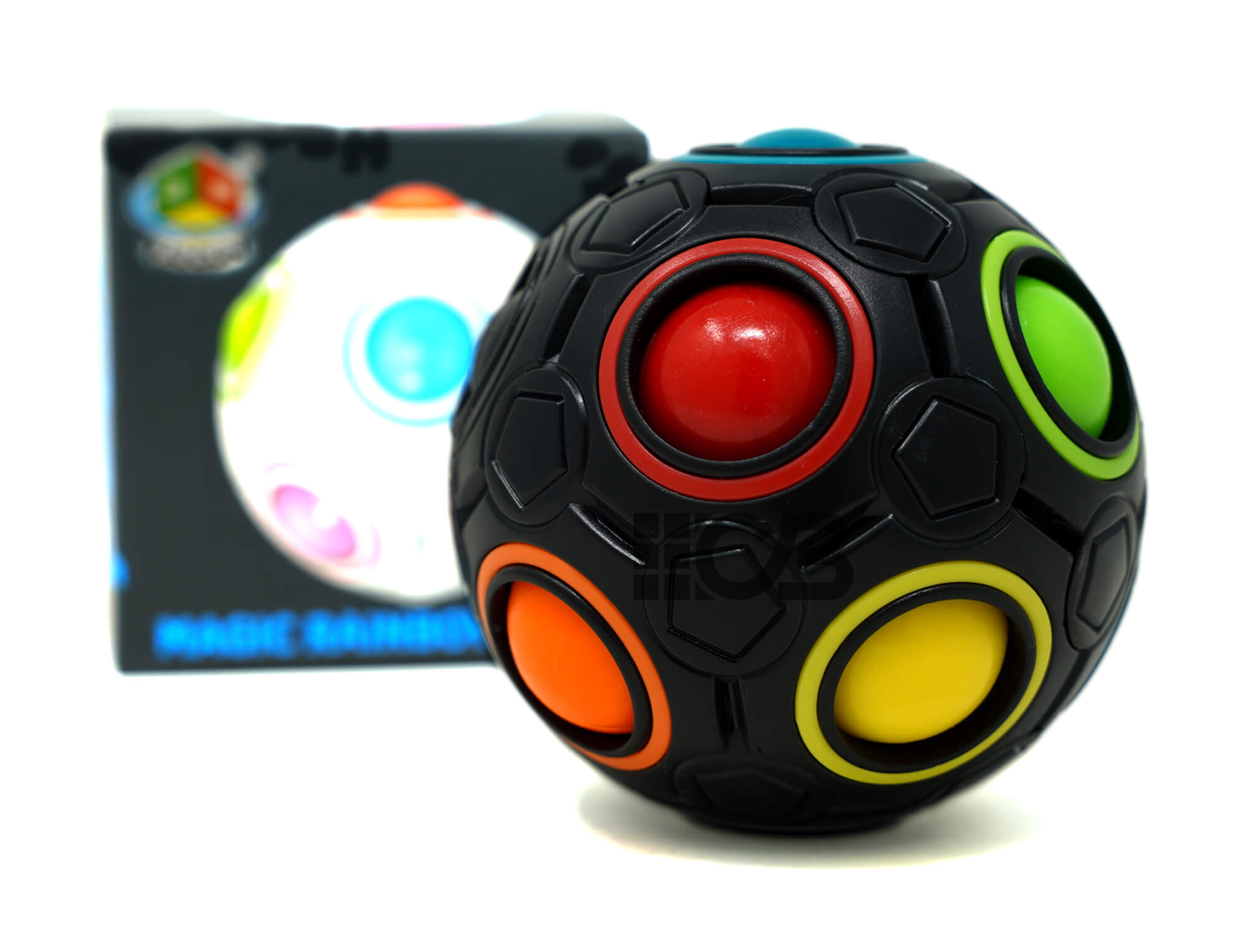 Detalhe dos buracos coloridos do Rainbow Ball Fanxin preto