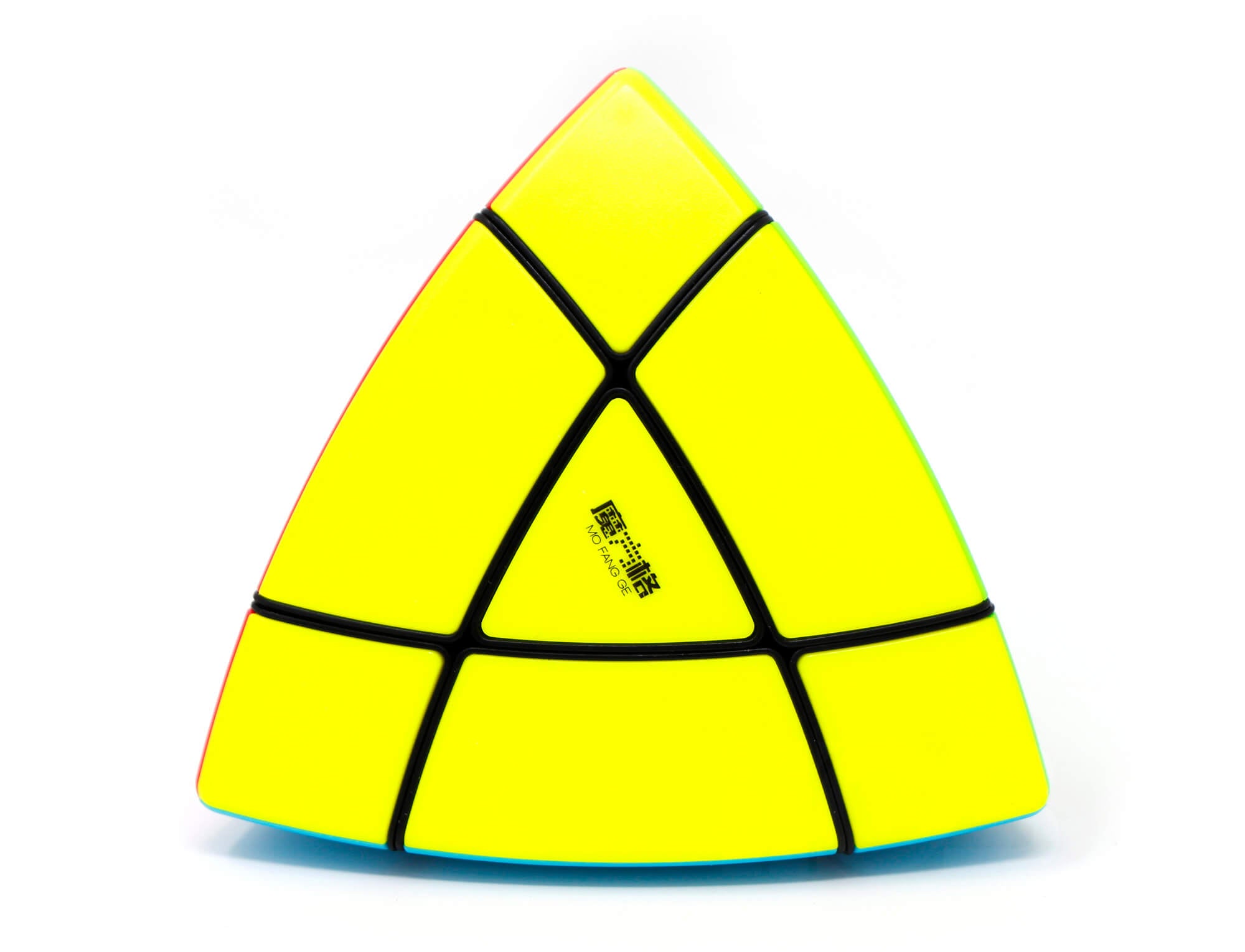 Mastermorphix colorido QiYi em formato de pirâmide triangular, vista frontal