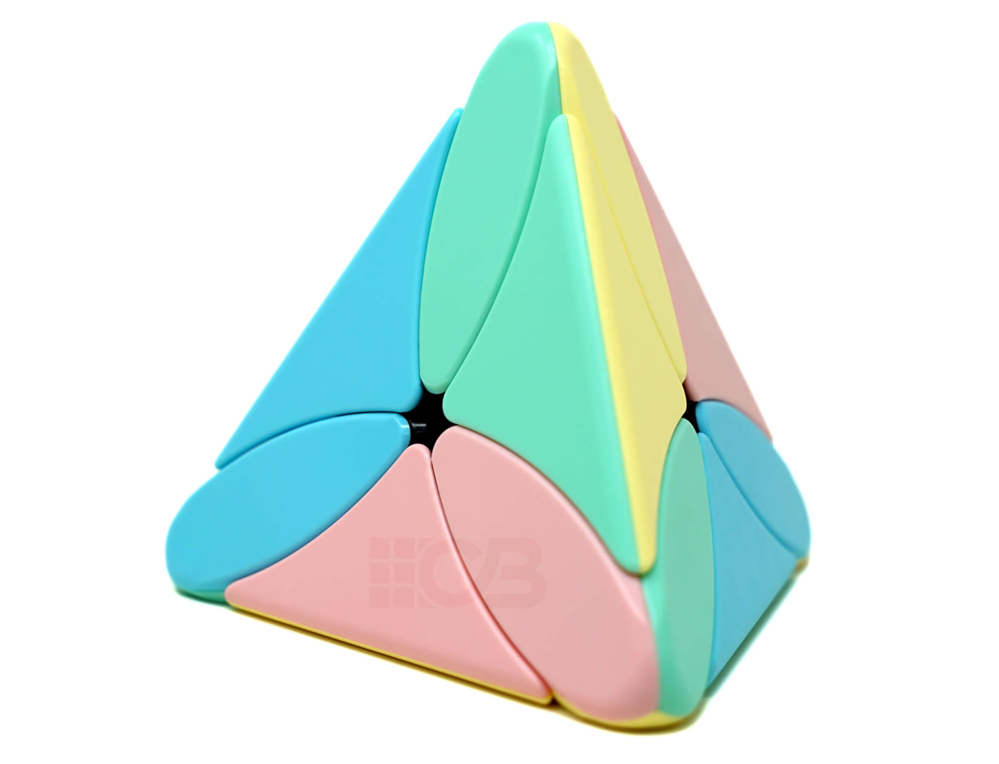 Pyraminx Maple Leaf MoYu stickerless em tons pastel — vista frontal mostrando a silhueta em folha de bordo