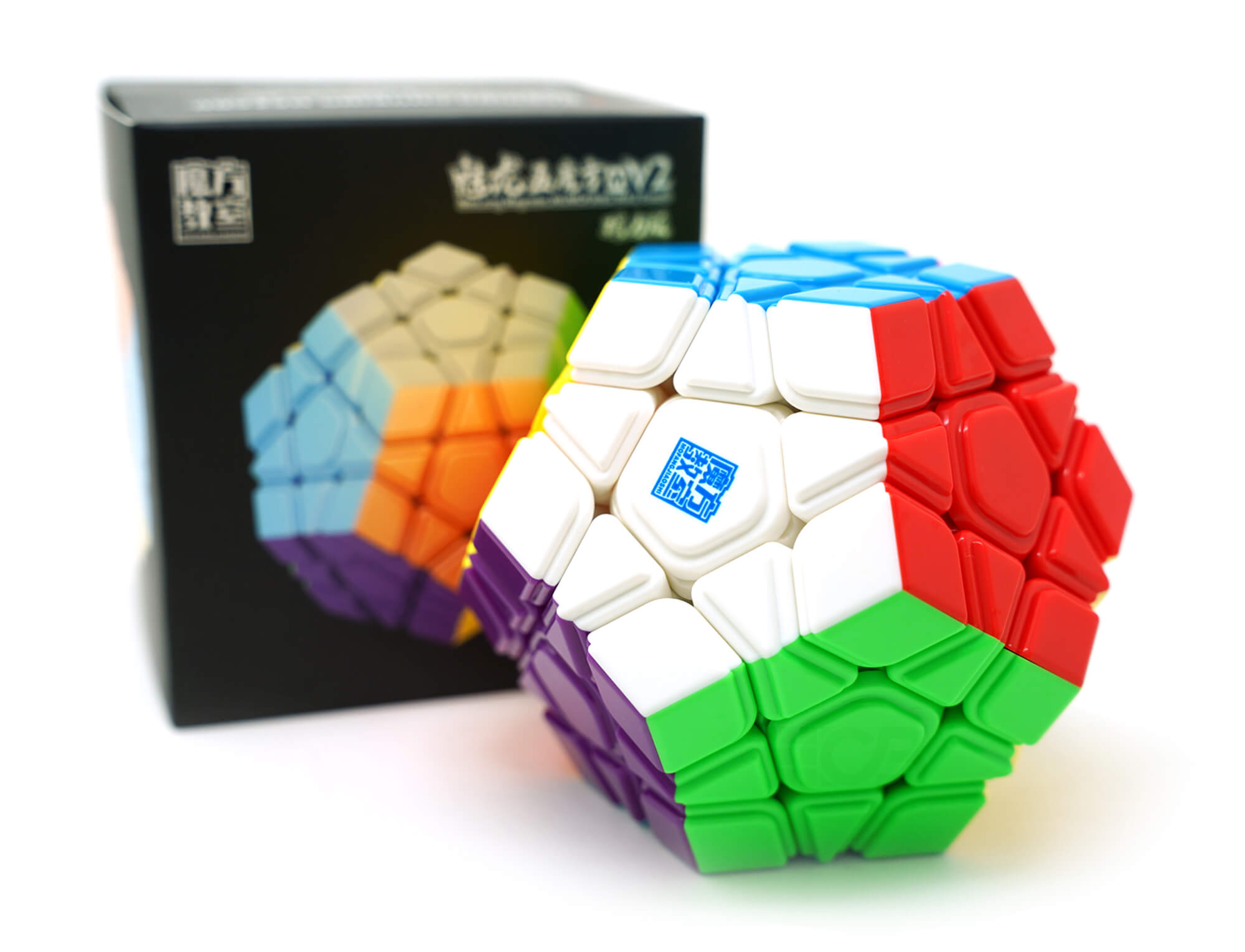 Megaminx MoYu Meilong V2 Magnético — comparativo de tamanho com cubo 3x3 ao fundo