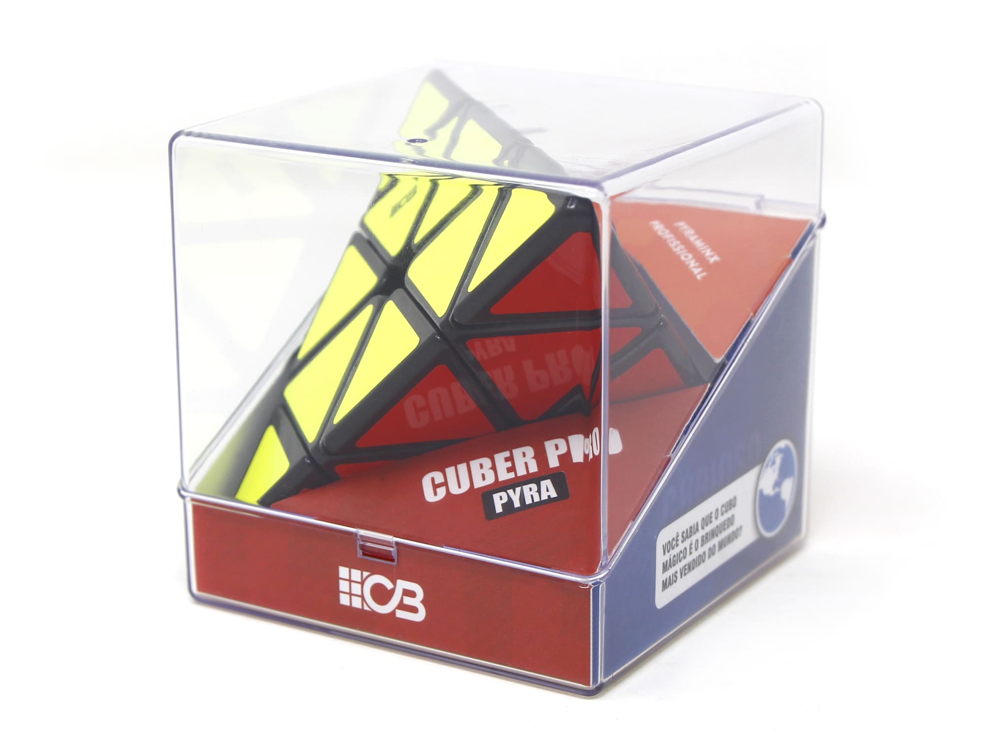 Pyraminx Cuber Pro stickerless visto de frente sobre fundo branco
