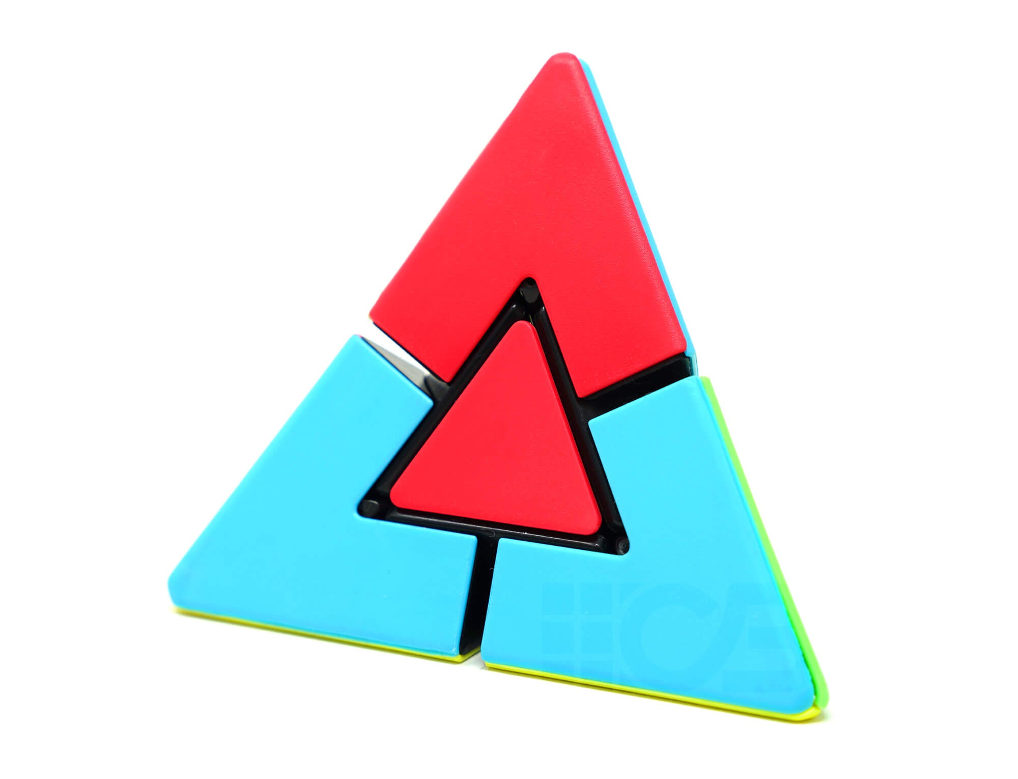 Pyraminx Duo Fanxin embaralhado, evidenciando os movimentos possíveis