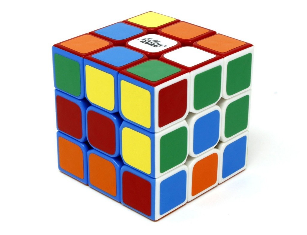 Cubo Mágico 3x3 Fellow Cube Double com bordas coloridas em plástico e centros em adesivo vinílico Oracal, vista frontal