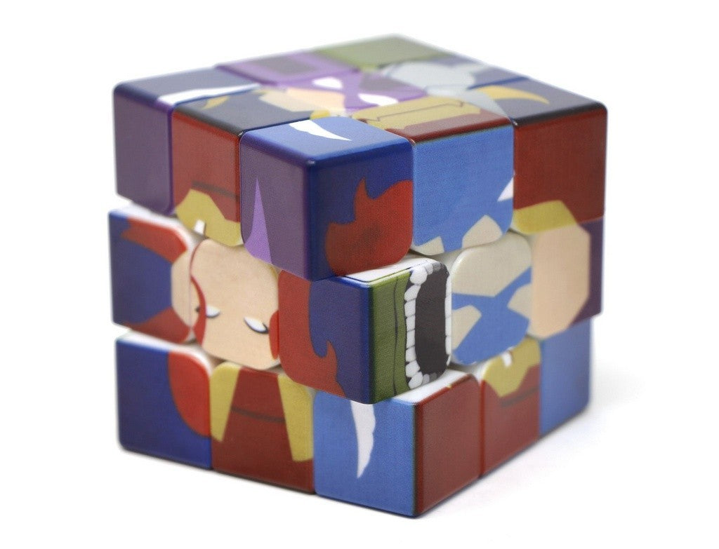 Cubo Mágico 3x3 Marvel embaralhado mostrando as faces com impressão UV