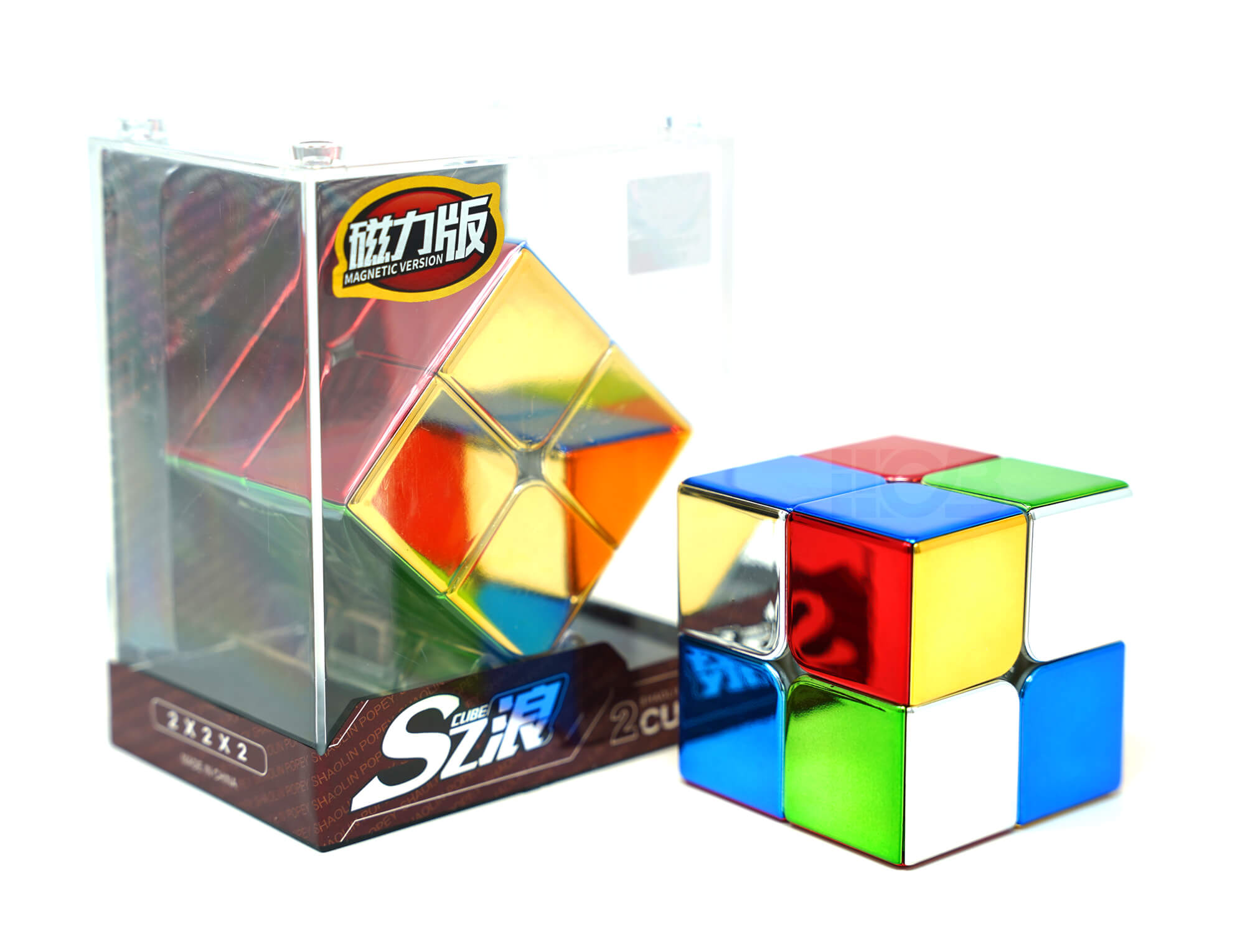Cubo Mágico 2x2 Metálico Cyclone Boys — ângulo lateral mostrando o acabamento diferenciado