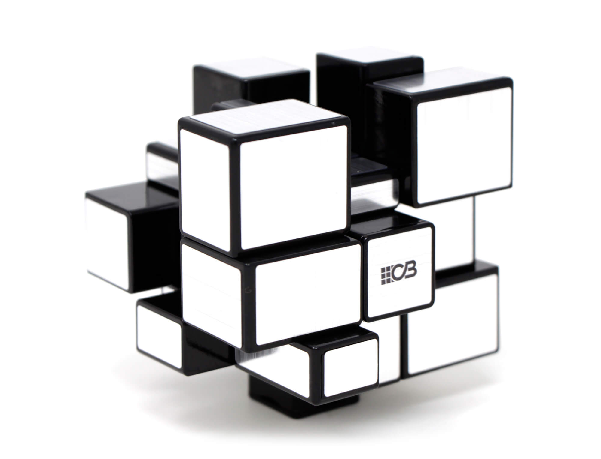 Mirror Blocks 3x3 prateado — cubo totalmente resolvido em formato cúbico