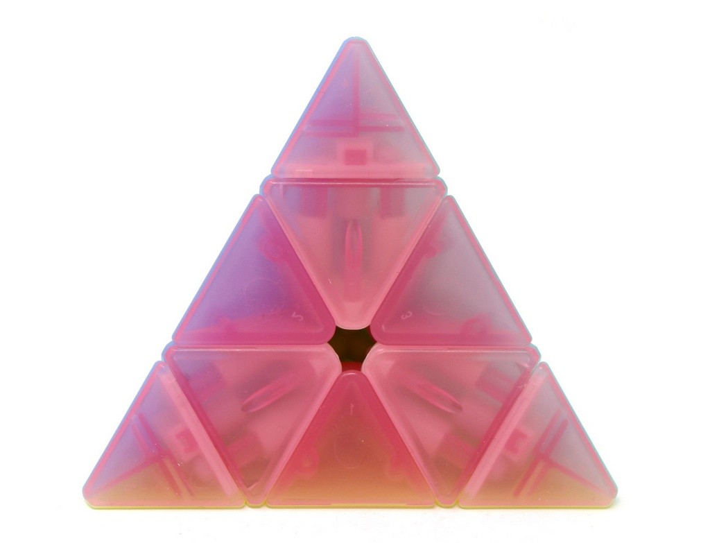 Pyraminx QiMing Jelly QiYi em acabamento translúcido multicolorido, vista frontal
