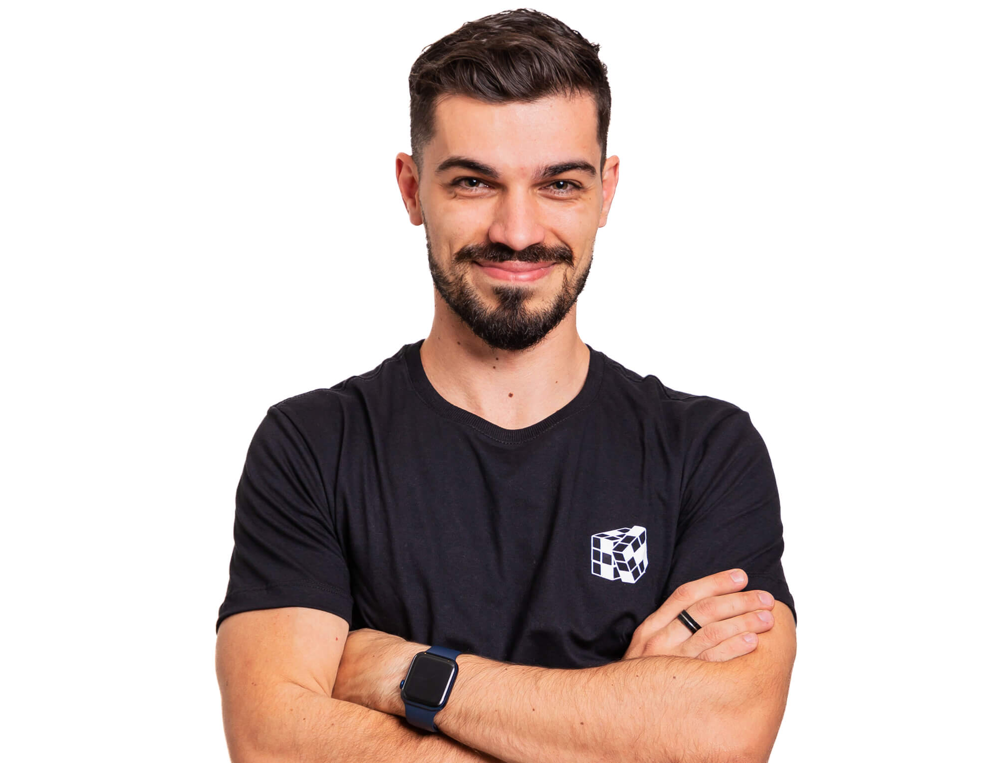 Camiseta Uniforme Cuber masculina — frente com estampa da Cuber Brasil