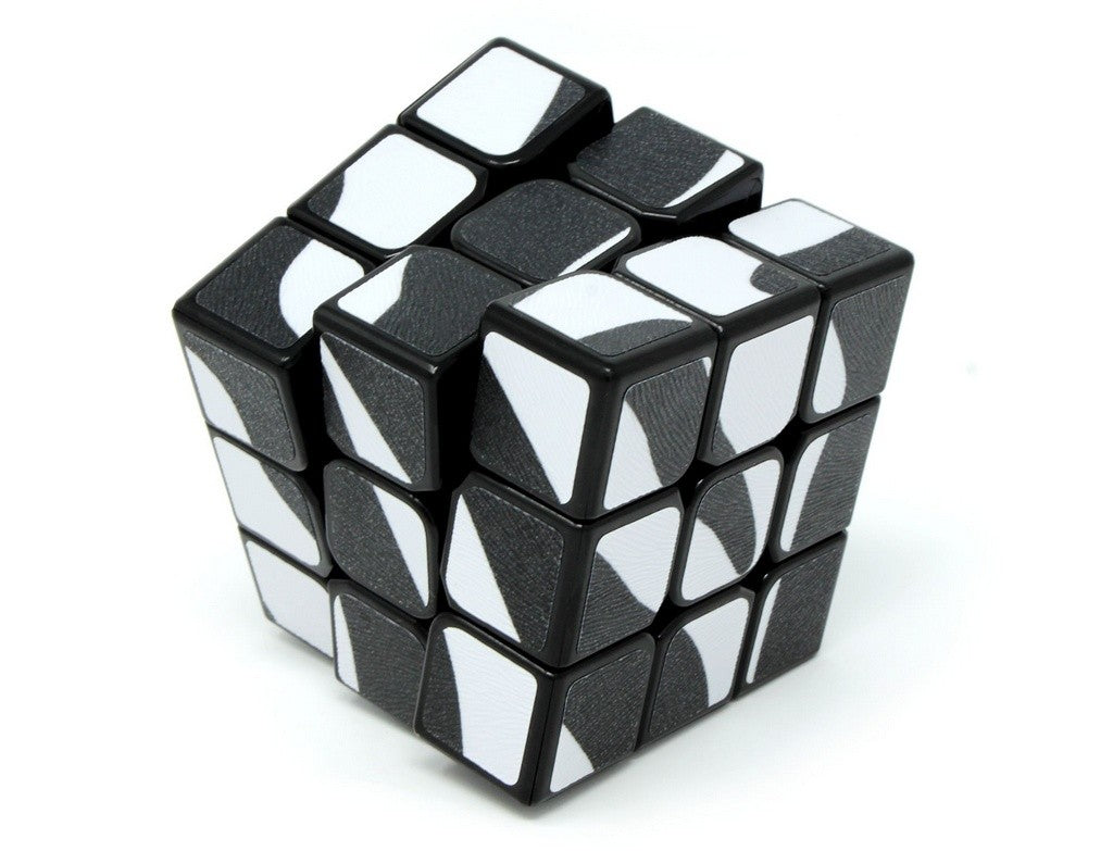 Cubo Mágico 3x3 Fellow Cube Zebra com adesivo texturizado imitando couro de zebra, vista frontal