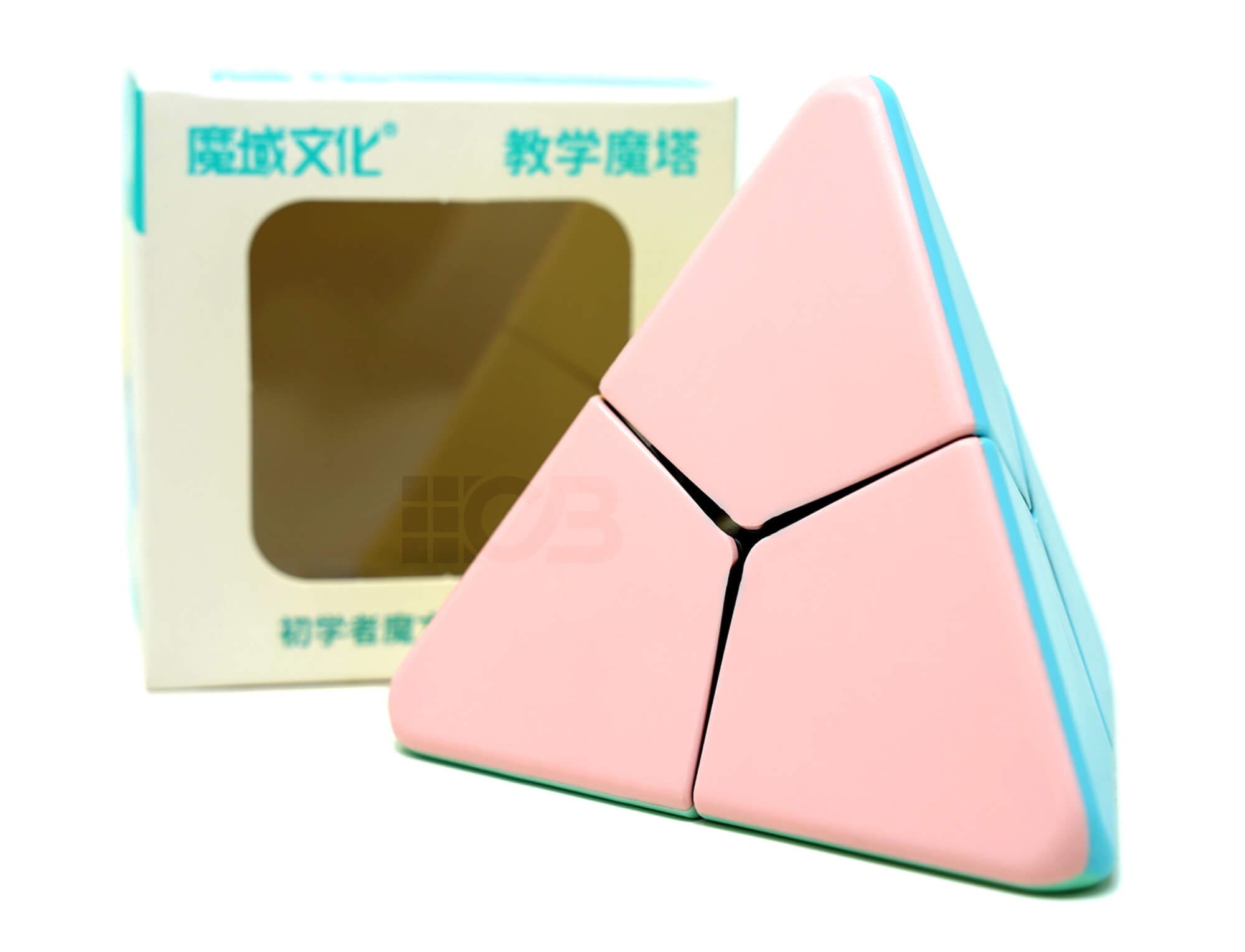 Pyraminx Corner Twist Pastel MoYu — ângulo mostrando os vértices e o mecanismo de giro
