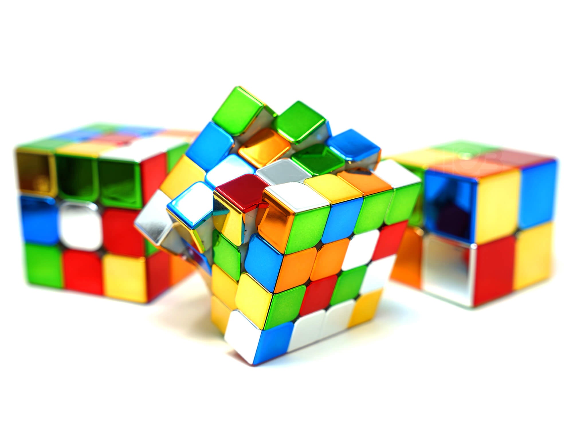 Kit Cubo Mágico 2x2 + 3x3 + 4x4 Metálicos Magnéticos Cyclone Boys