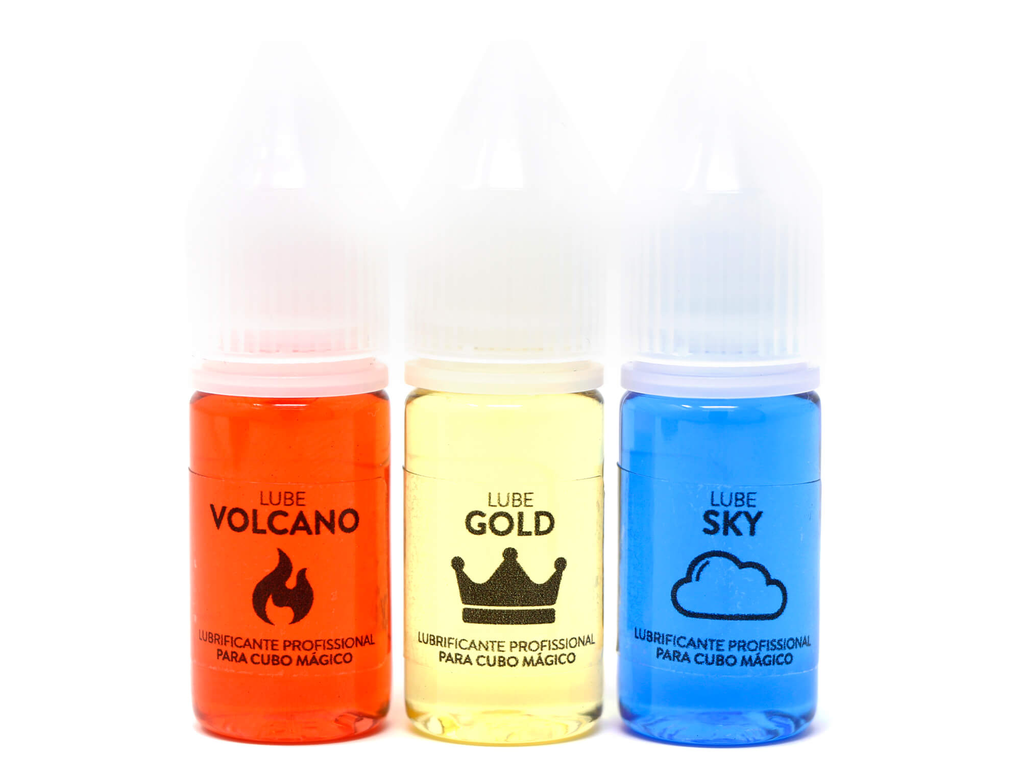 Kit com três lubrificantes Cuber Pro: Gold, Sky e Volcano para cubo mágico