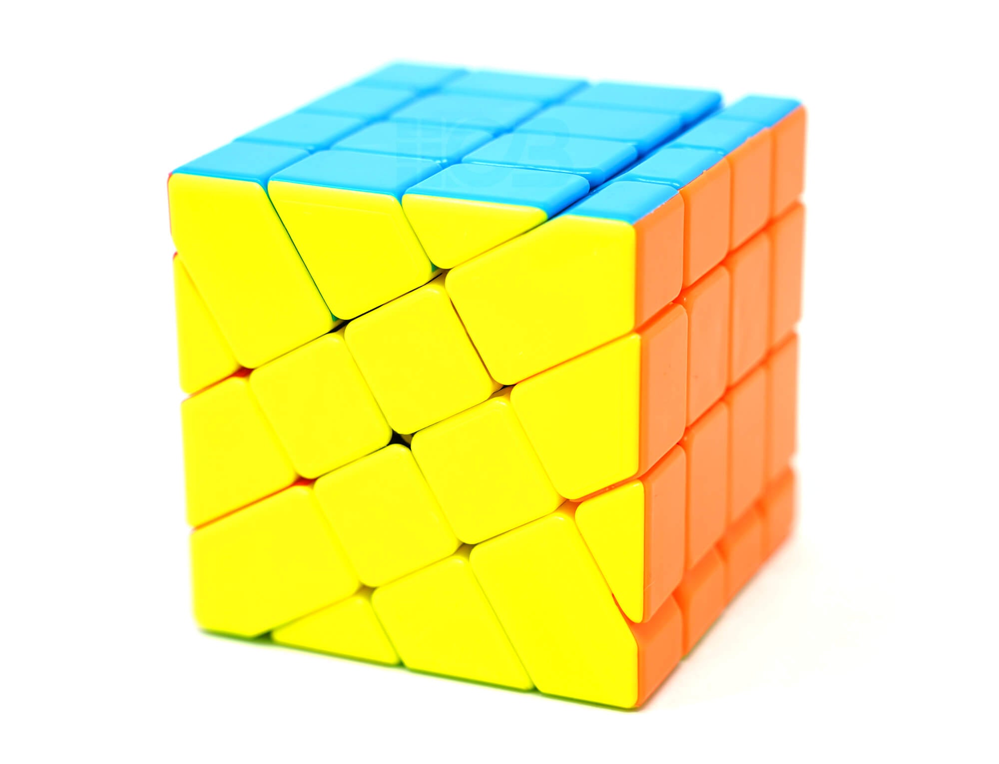 Windmill 4x4 Fanxin em posição resolvida, vista frontal com peças coloridas stickerless