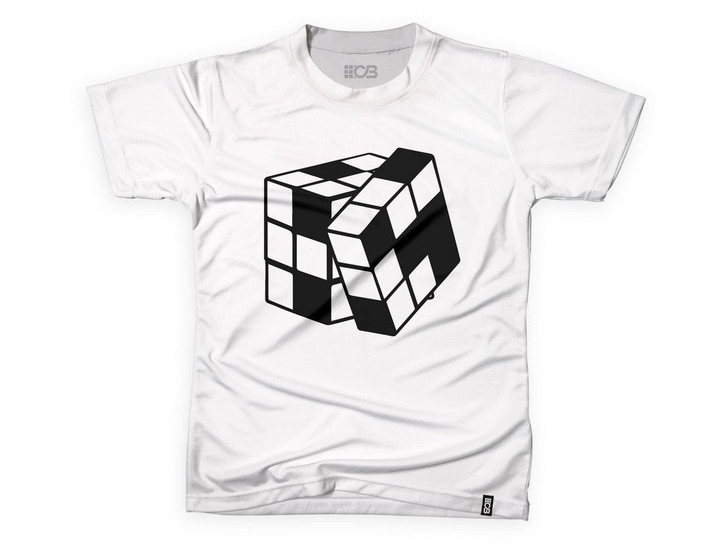 Camiseta Cubo Mágico P&B masculina, vista lateral ou costas
