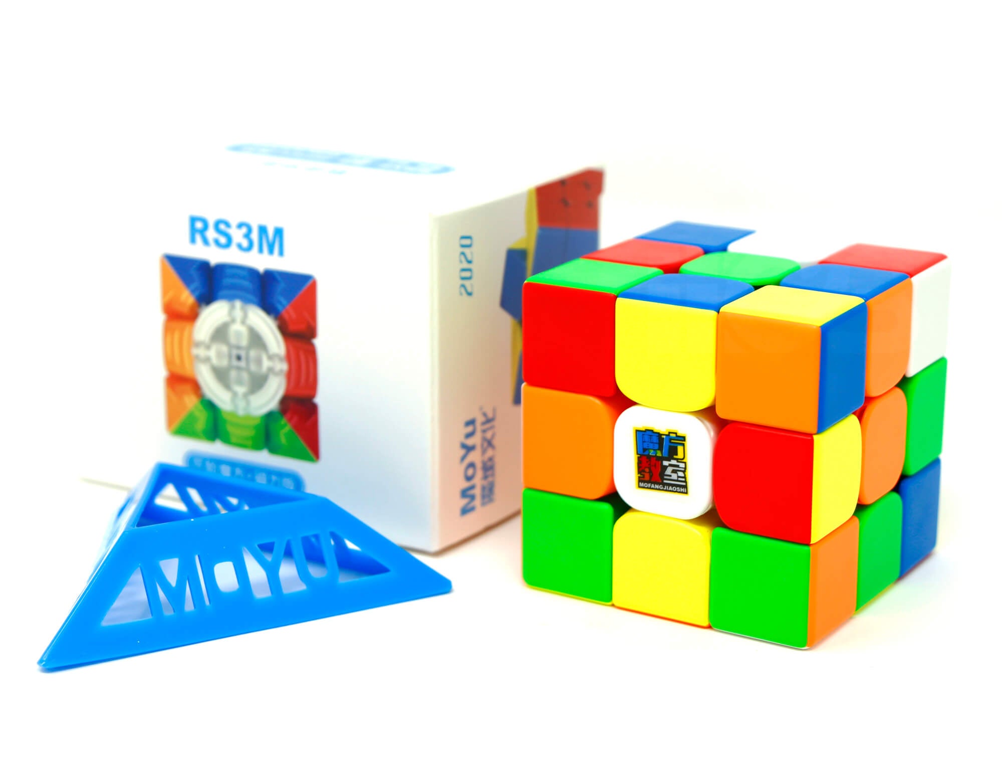 Detalhe das peças stickerless do MoYu RS3M 2020 com acabamento colorido