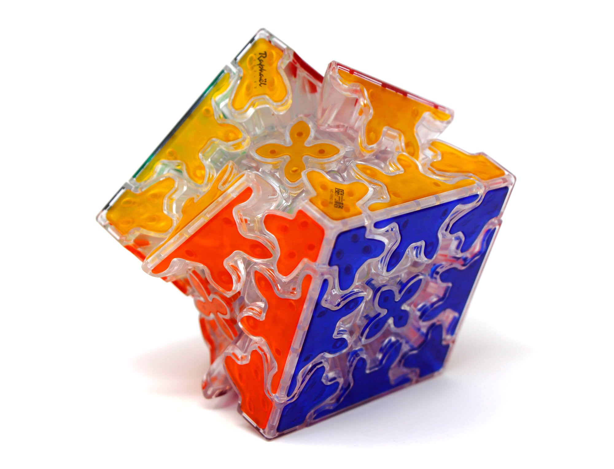 Detalhe das engrenagens do Gear Cube 3x3 QiYi transparente em movimento