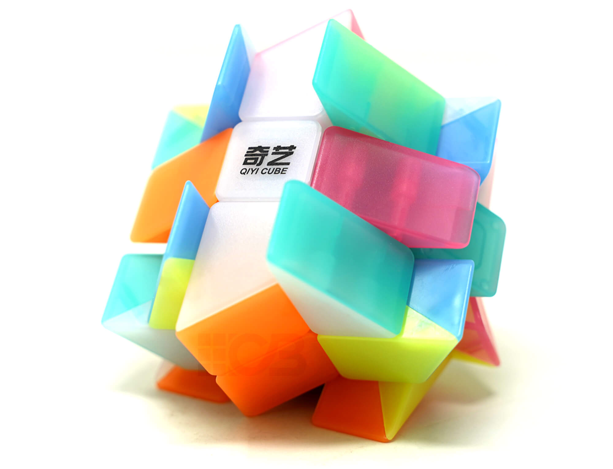 Windmill 3x3 Jelly QiYi com detalhe do acabamento translúcido colorido e textura das peças