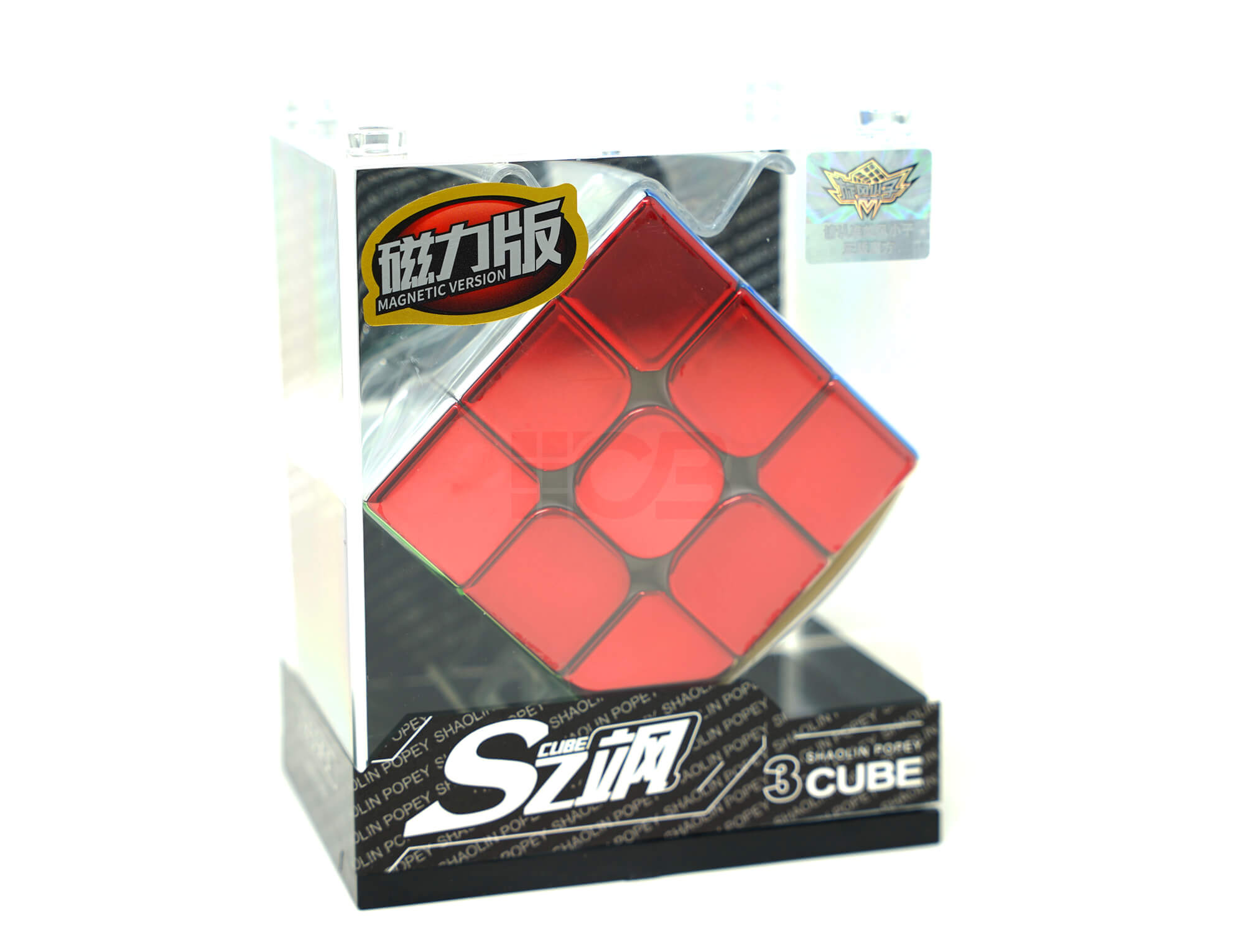 Embalagem do Cubo Mágico Cyclone Boys Metallic Magnético 3x3 com informações do produto