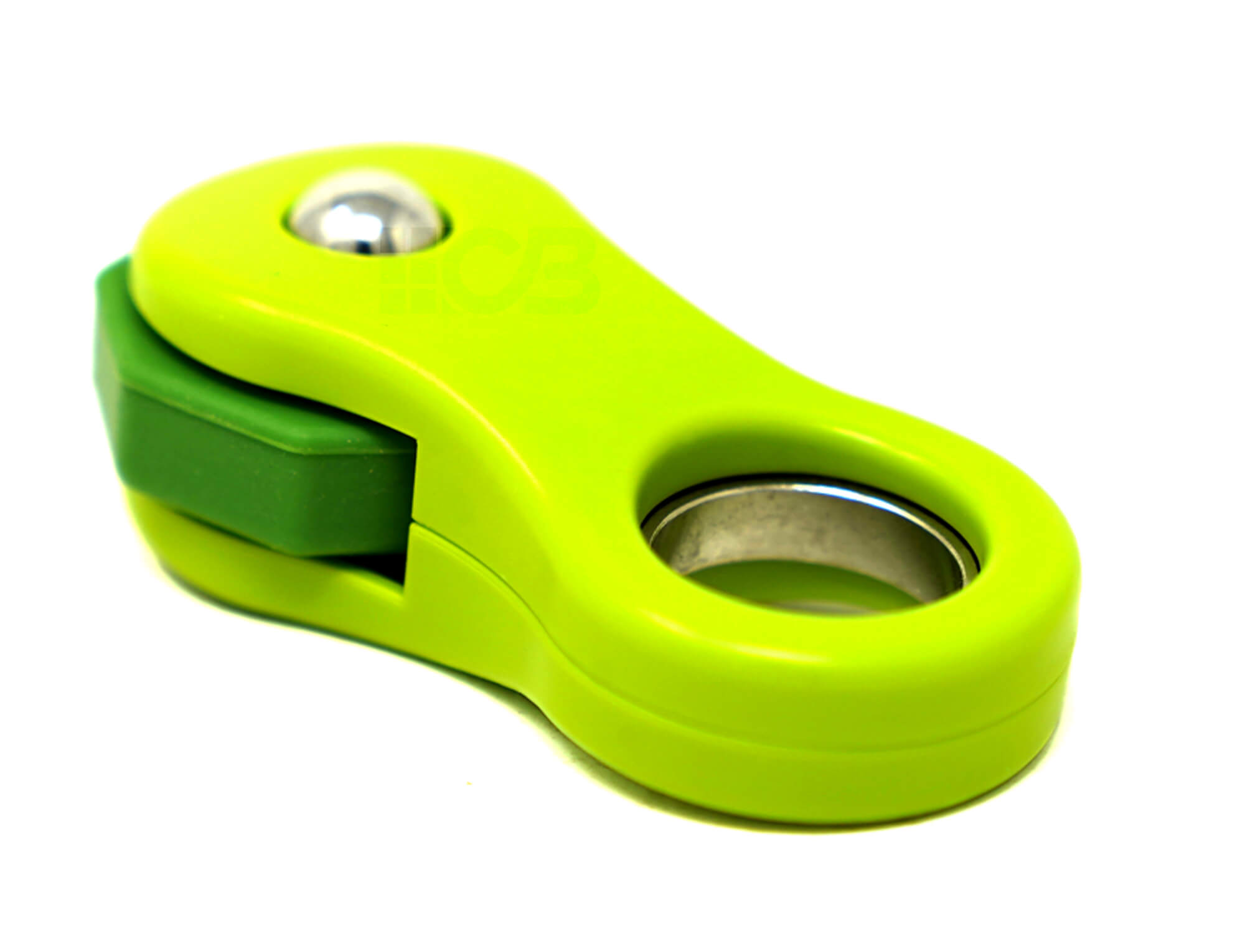 Fidget Roller QiYi verde — vista frontal mostrando bola central e rolo lateral esponjoso