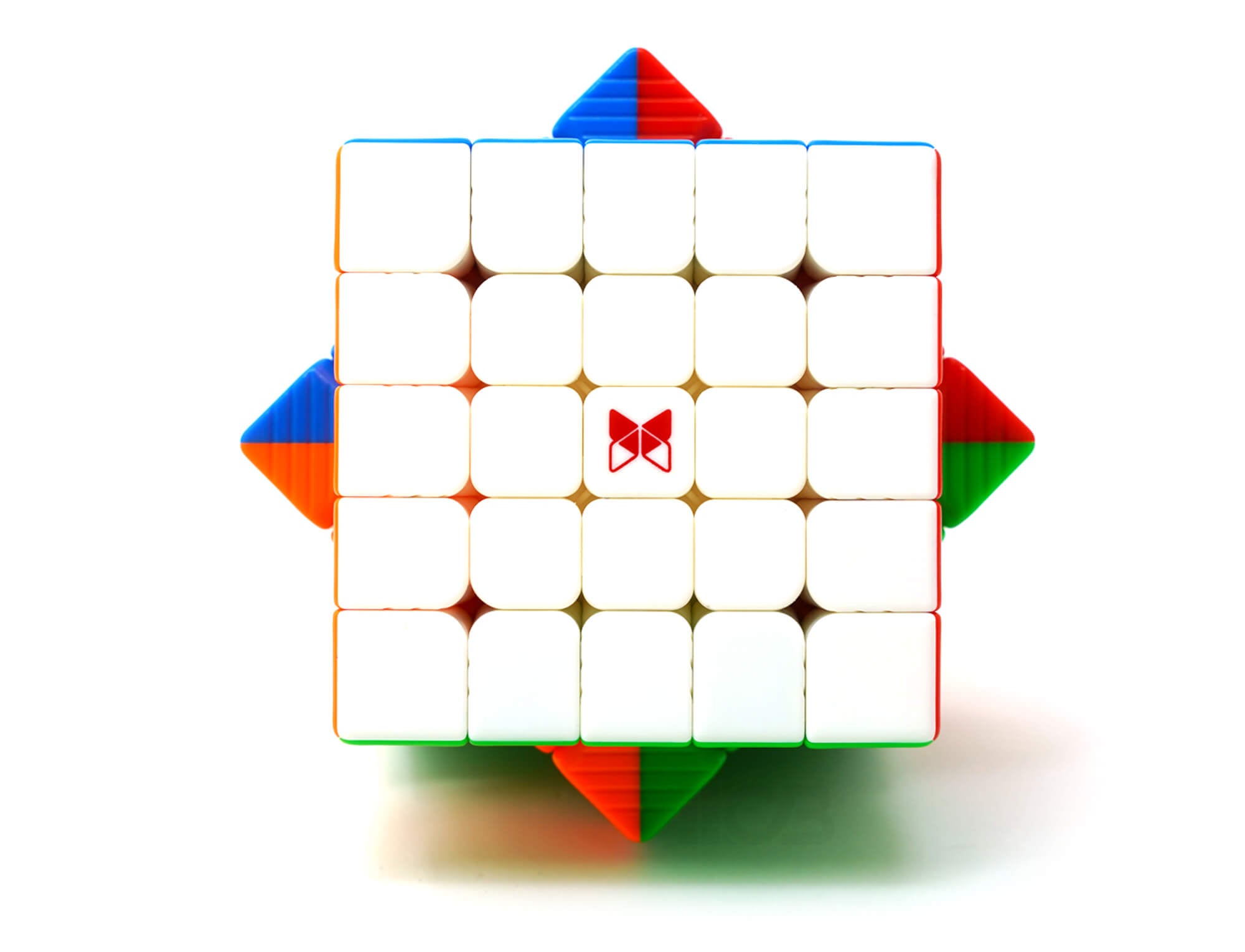 Cubo Mágico 5x5 QiYi X-Man Hong stickerless em vista frontal mostrando as seis faces coloridas