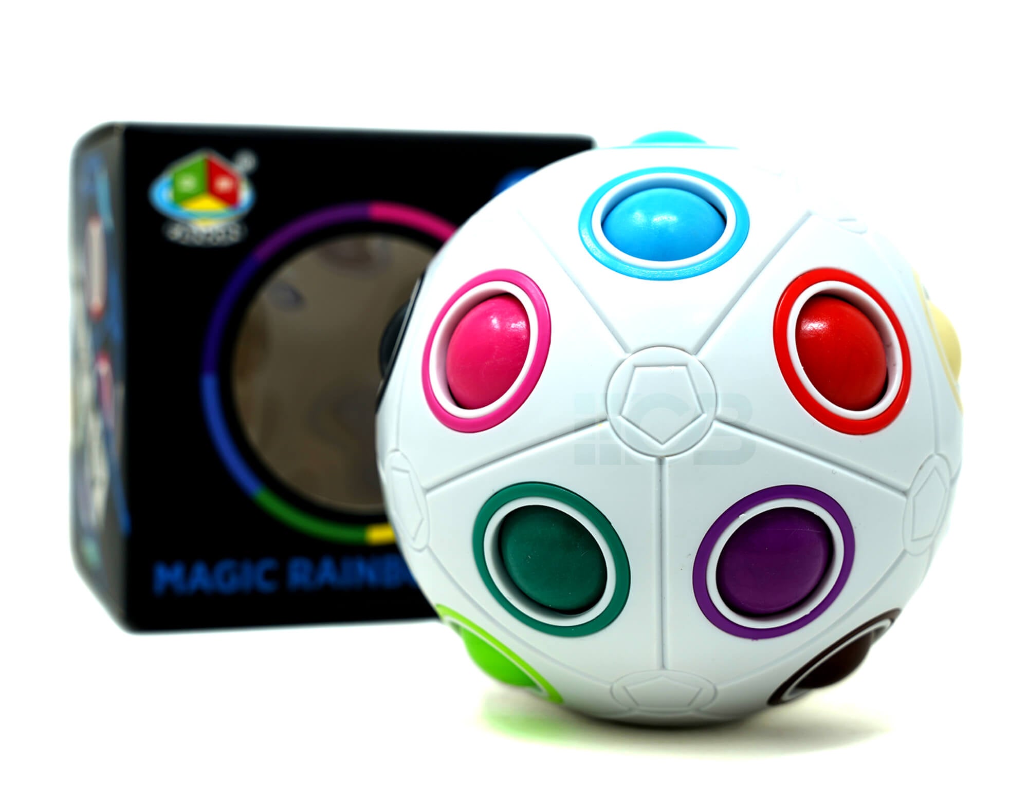 Vista lateral do Rainbow Ball Fanxin destacando os buracos coloridos