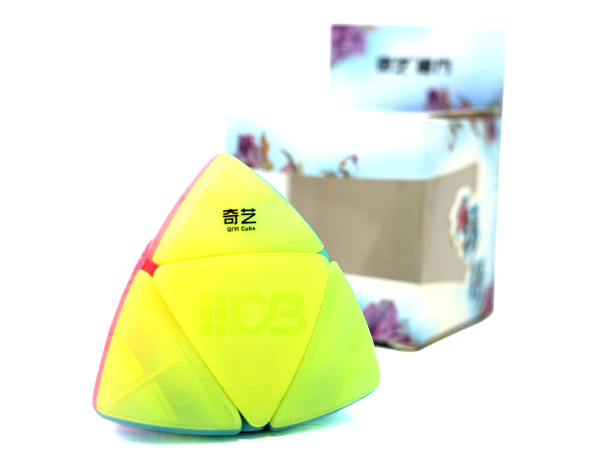 Mastermorphix 2x2 Jelly QiYi mostrando ângulo lateral com tons gelados transparentes