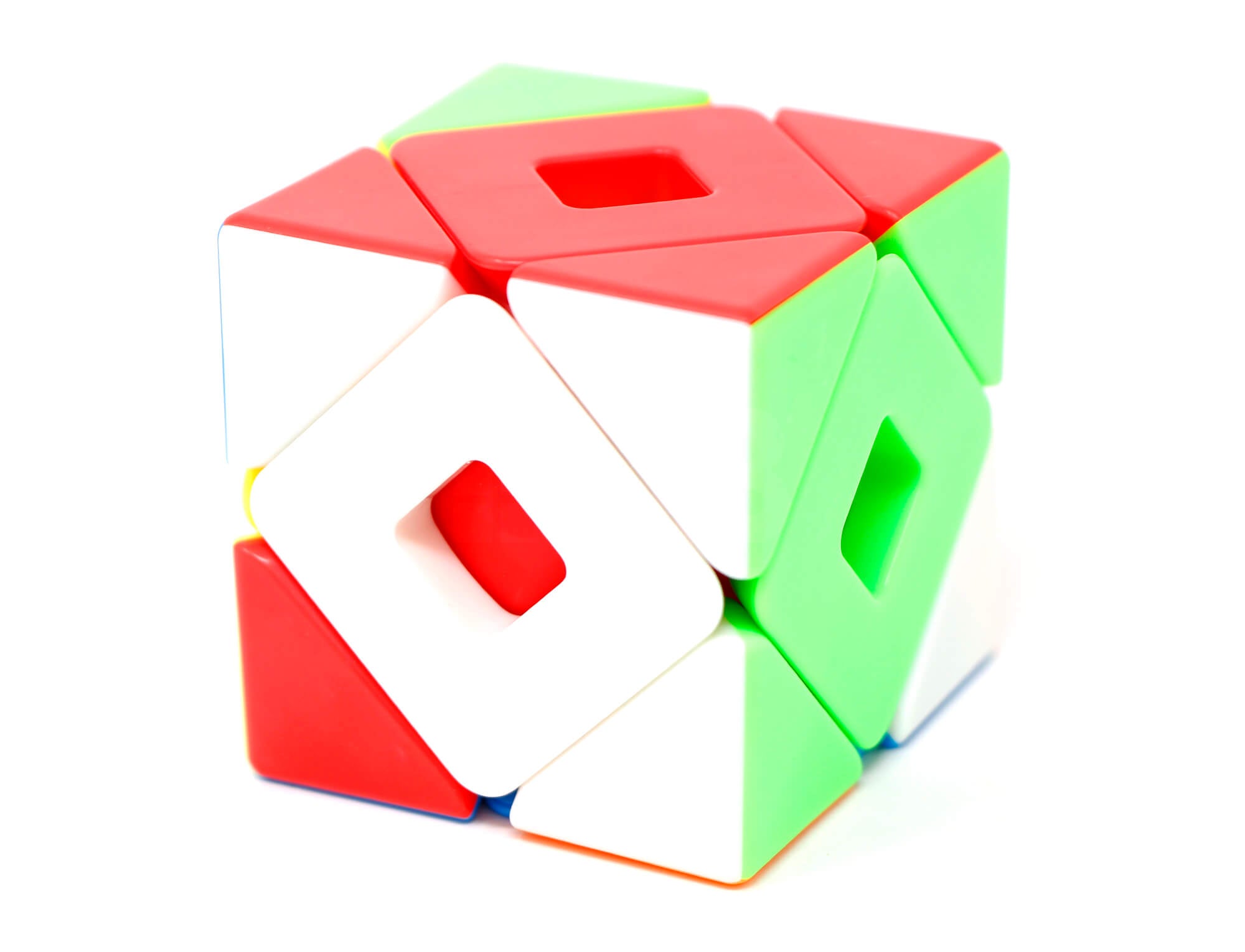 Double Skewb Meilong MoYu stickerless — vista frontal mostrando os dois mecanismos Skewb unidos