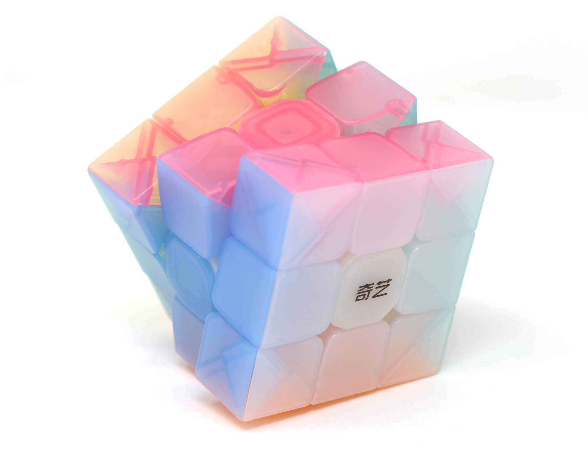 Cubo Mágico 3x3 QiYi Warrior Jelly stickerless com peças translúcidas coloridas, vista frontal