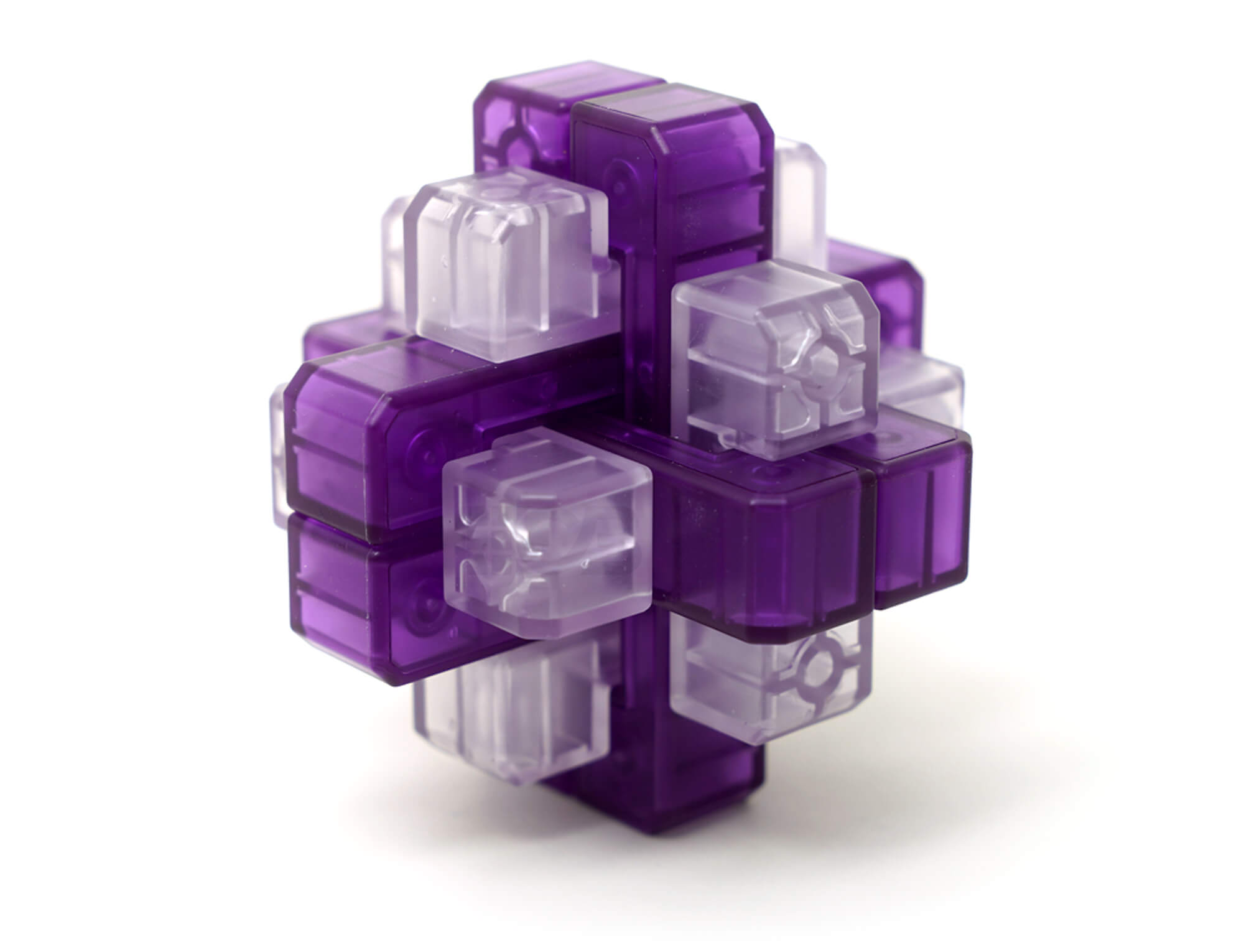 Vista lateral do Kong Ming Sealed Lock roxo com detalhes da montagem interna