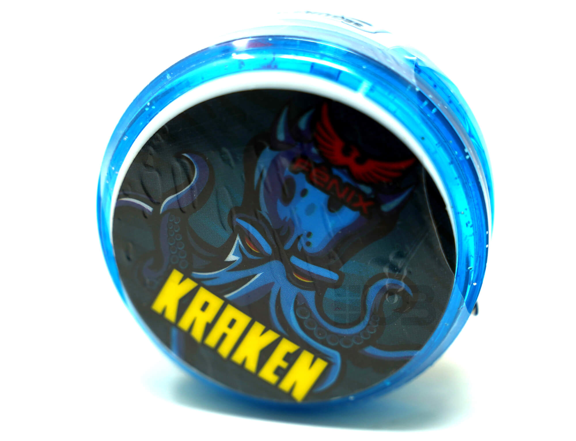 Ioiô Sênior Kraken Azul da Fênix — vista frontal mostrando o corpo azul e o eixo profissional