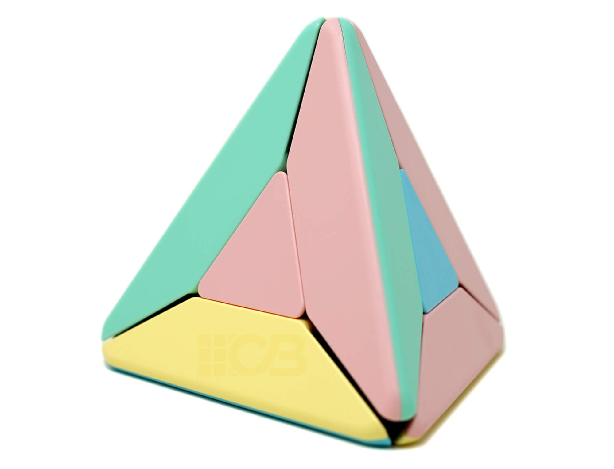 Pyraminx Pastel MoYu em tons suaves — vista frontal mostrando as faces coloridas