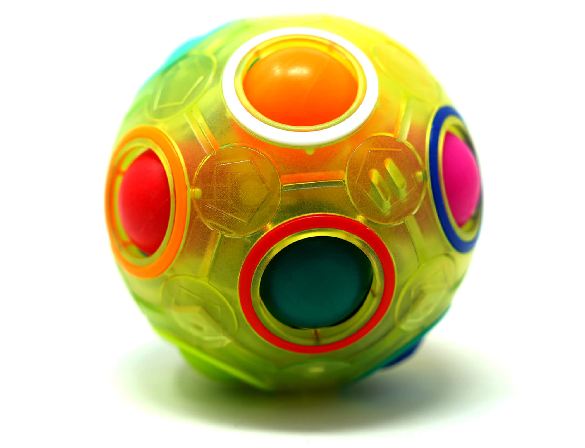 Rainbow Ball QiYi transparente verde com 11 esferas coloridas visíveis através da carcaça