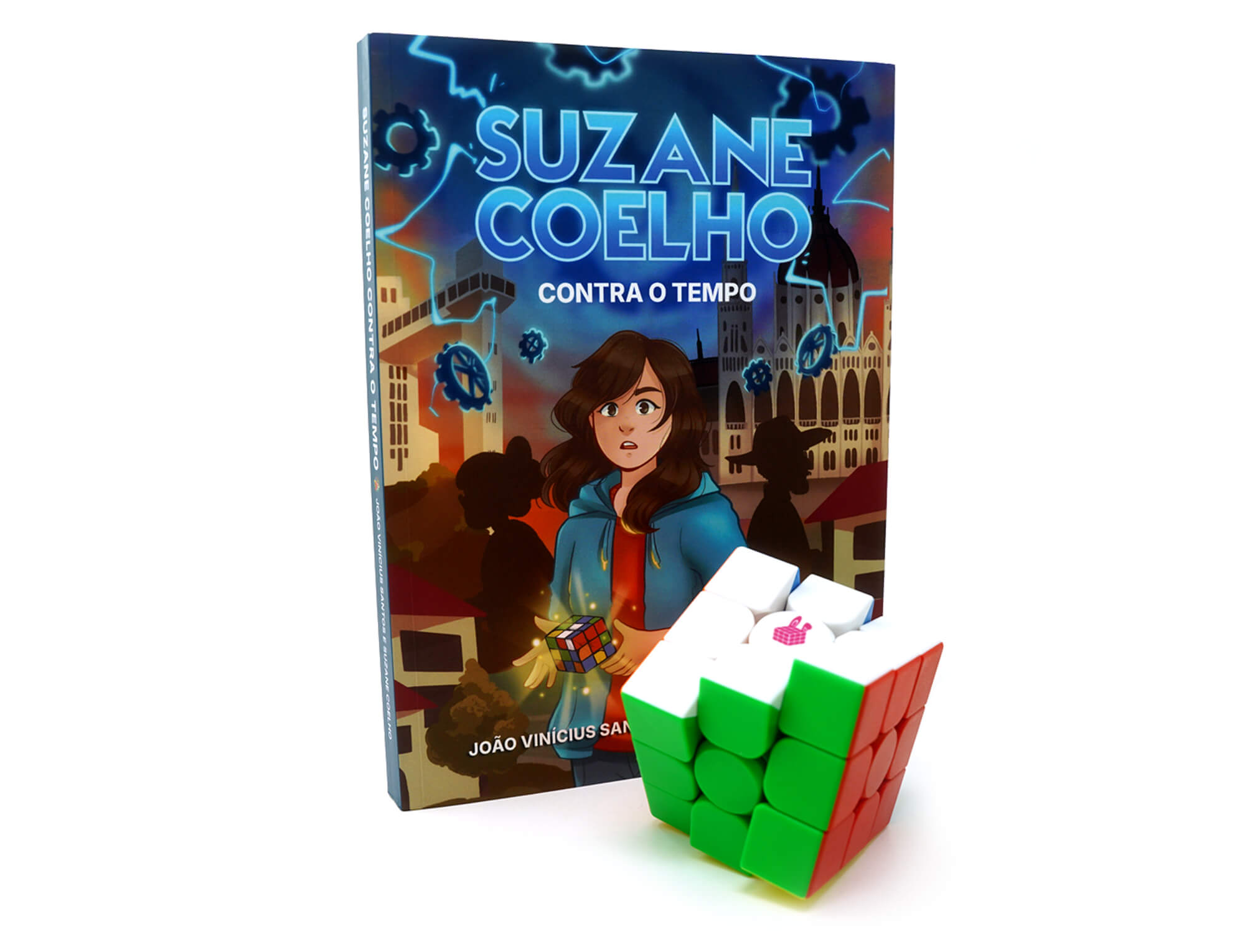 Kit SC Light com cubo mágico 3x3 e livro Suzane Coelho Contra o Tempo — vista frontal da embalagem