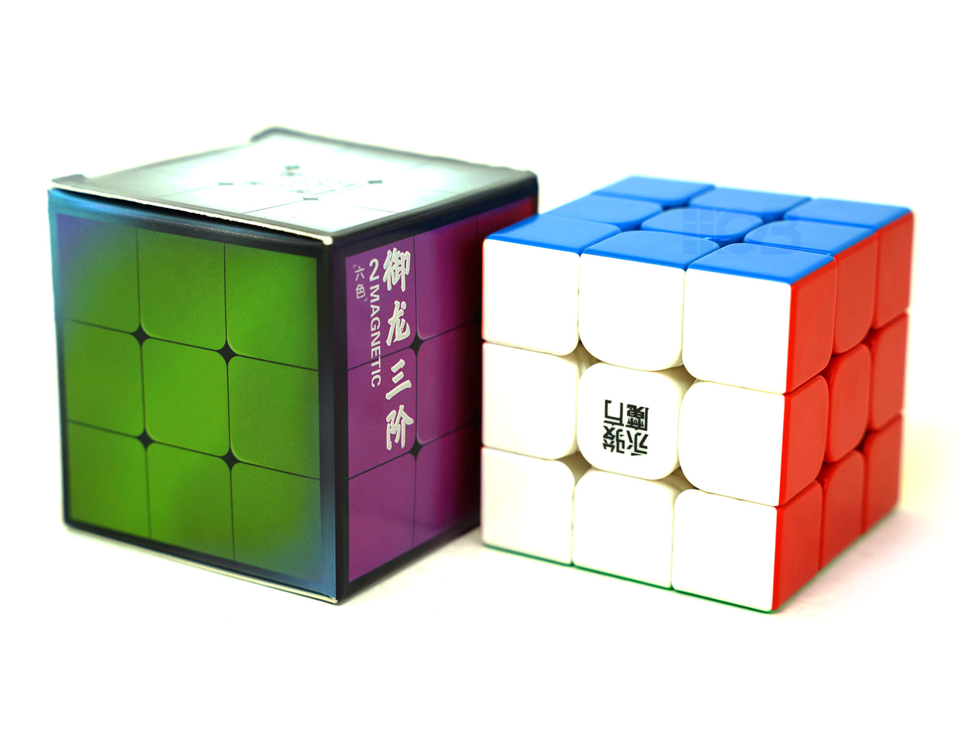 YJ Yulong V2M 3x3 magnético — ângulo lateral mostrando as peças coloridas