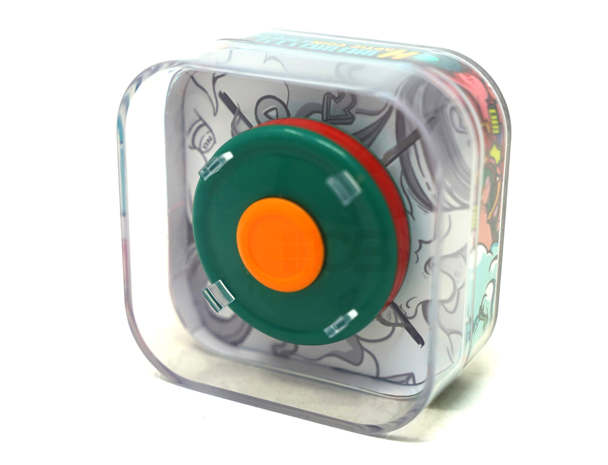 Haptic Coin Spinner QiYi verde em detalhe lateral, evidenciando os ímãs integrados e o acabamento do disco