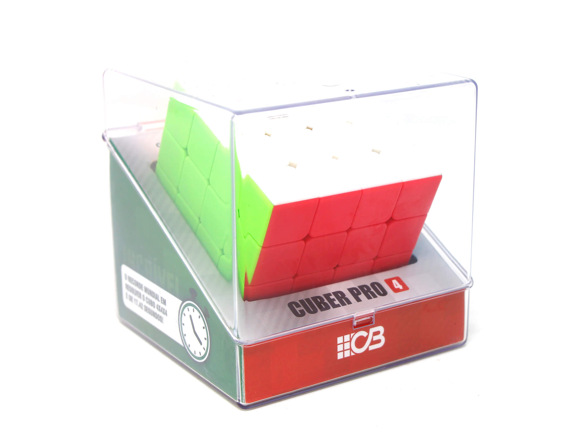 Cubo Mágico 4x4 Cuber Pro ao lado da embalagem mostrando o conjunto completo
