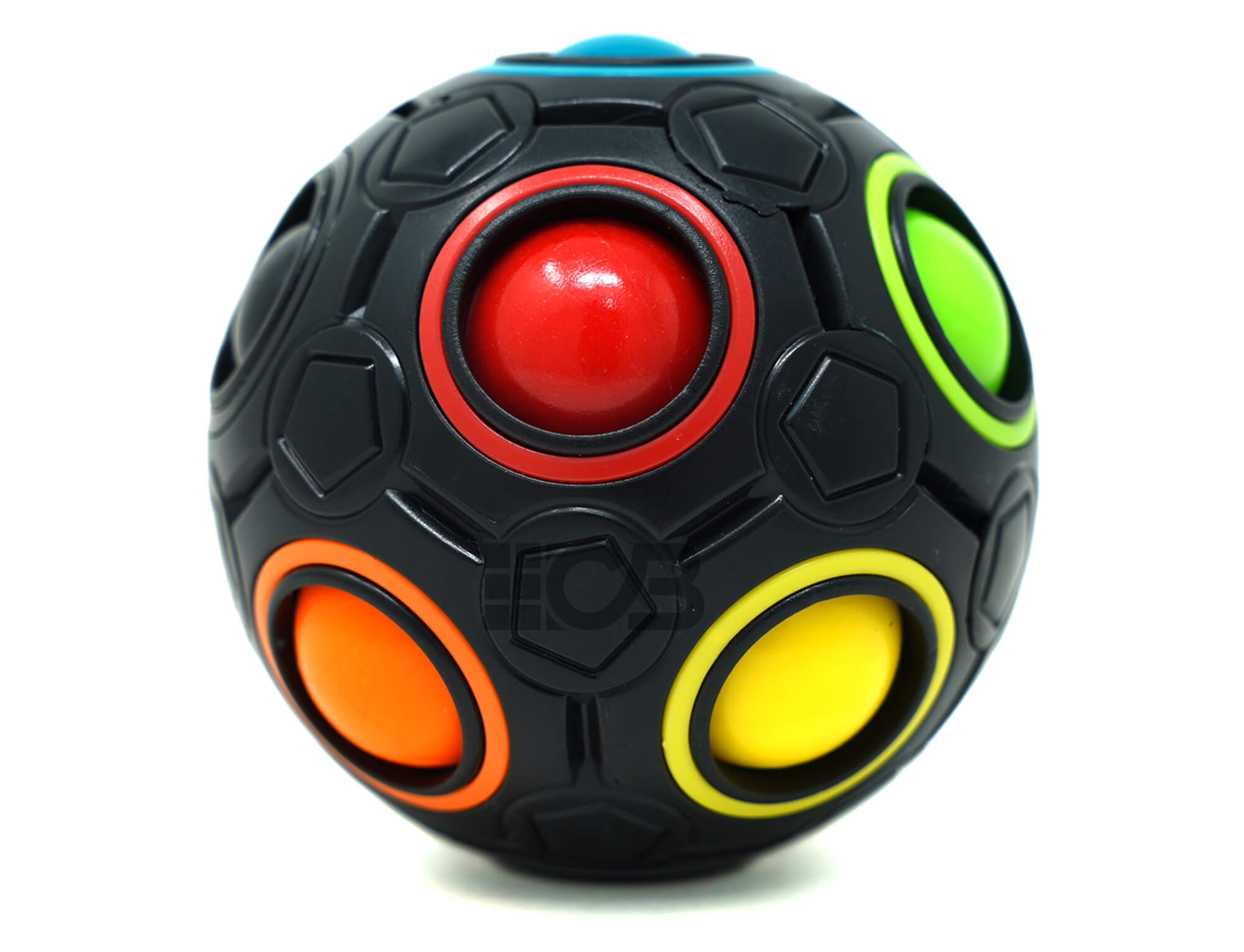Rainbow Ball Fanxin preto com bolinhas coloridas posicionadas nos buracos da esfera