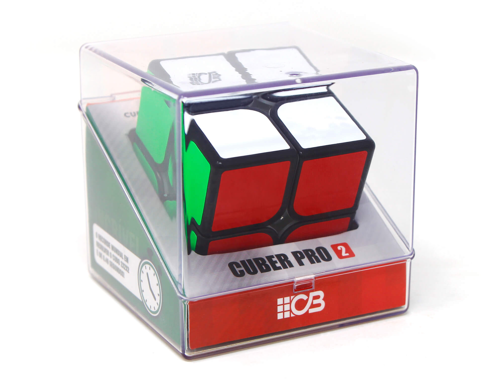 Cubo Mágico 2x2 Cuber Pro ao lado da embalagem aberta mostrando apresentação do produto