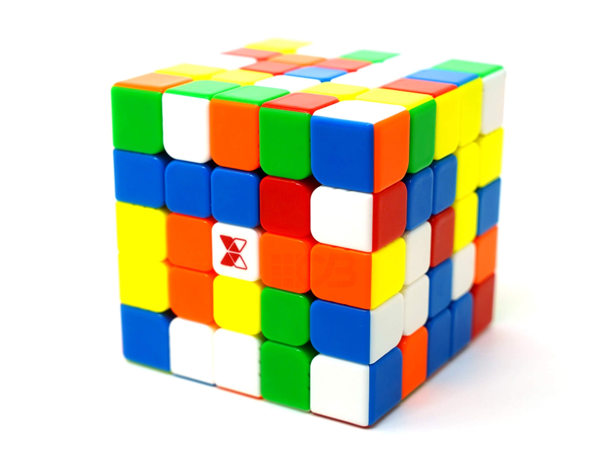 Cubo Mágico 5x5 QiYi X-Man Hong em ângulo diagonal mostrando profundidade das camadas