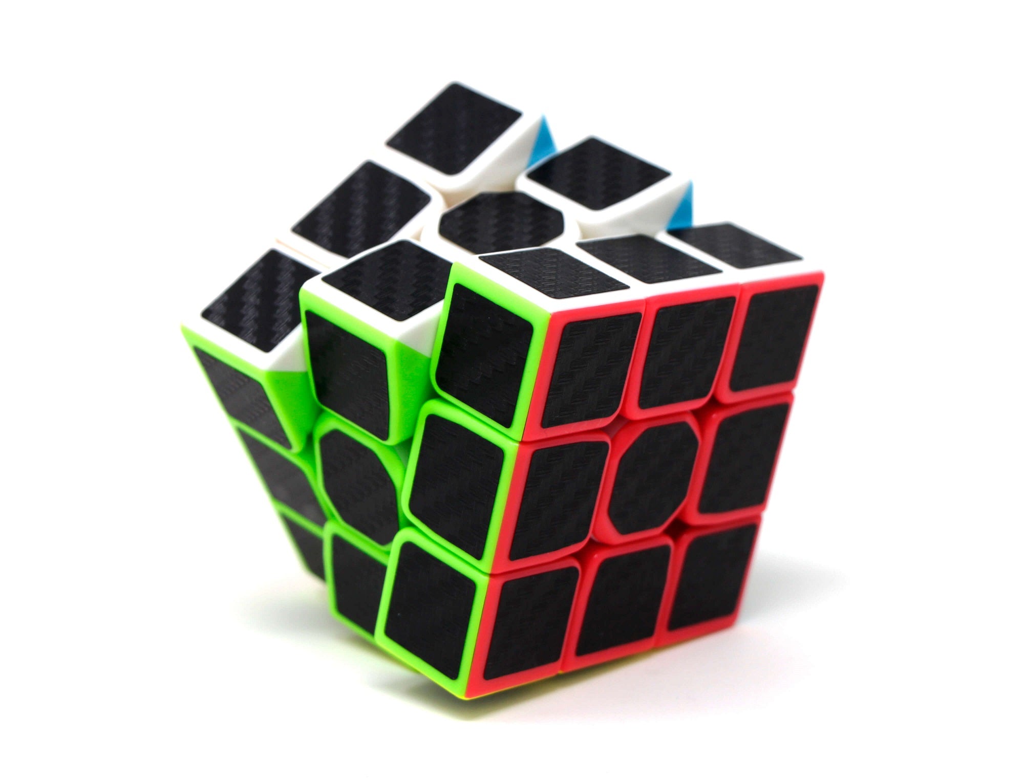 Cubo Mágico 3x3 Carbon Cuber Pro em perspectiva mostrando as três faces visíveis