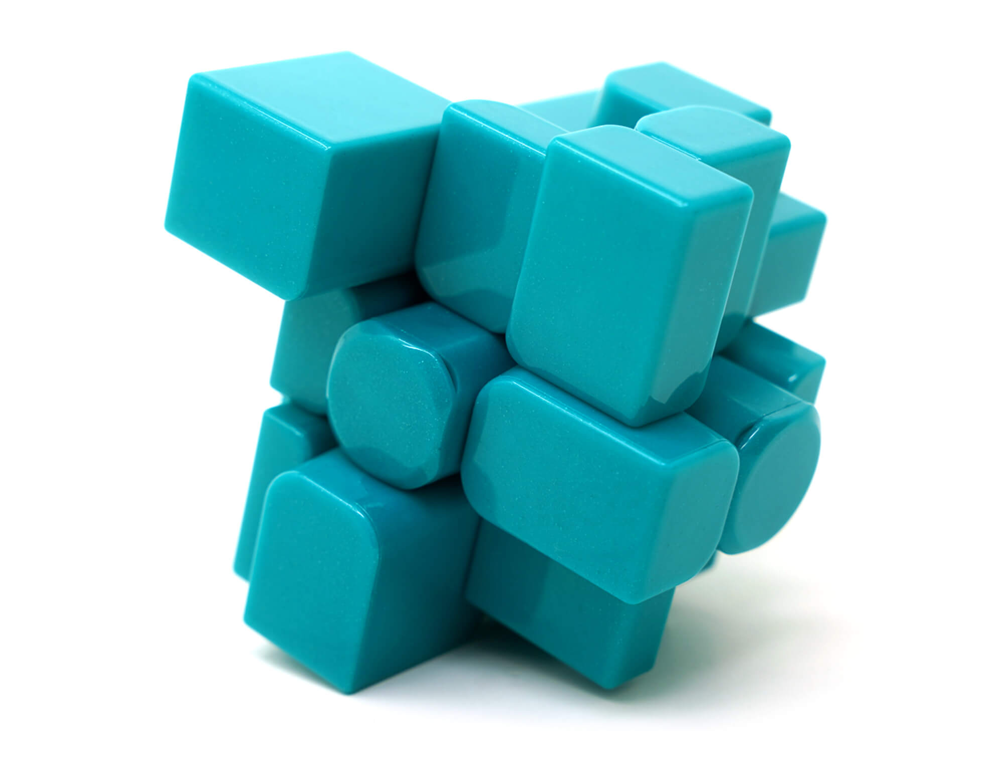 Mirror Blocks 3x3 MoYu Mofang V2 verde UV — vista lateral mostrando variação de altura das peças