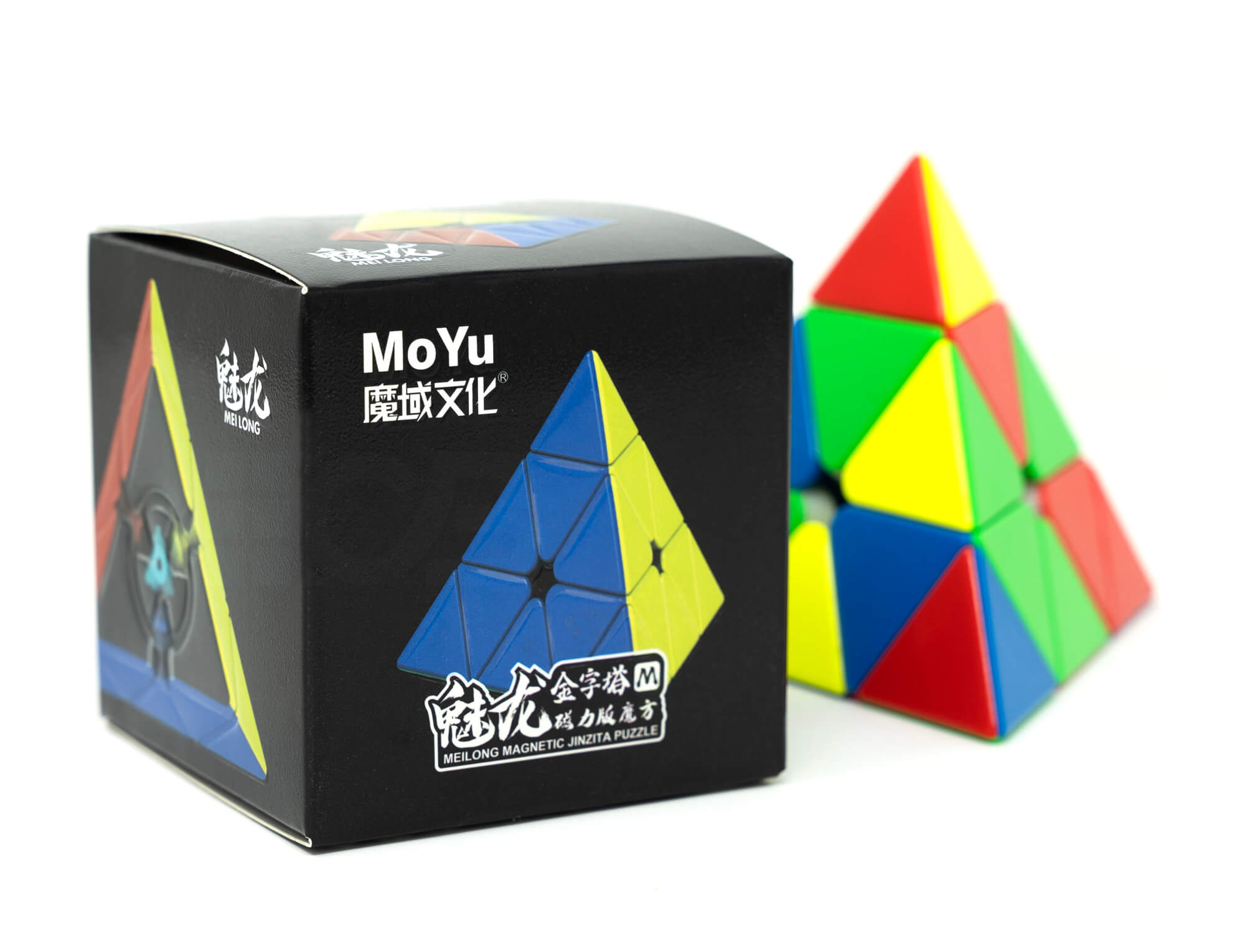 Pyraminx Meilong Magnético MoYu em ângulo lateral mostrando a estrutura triangular