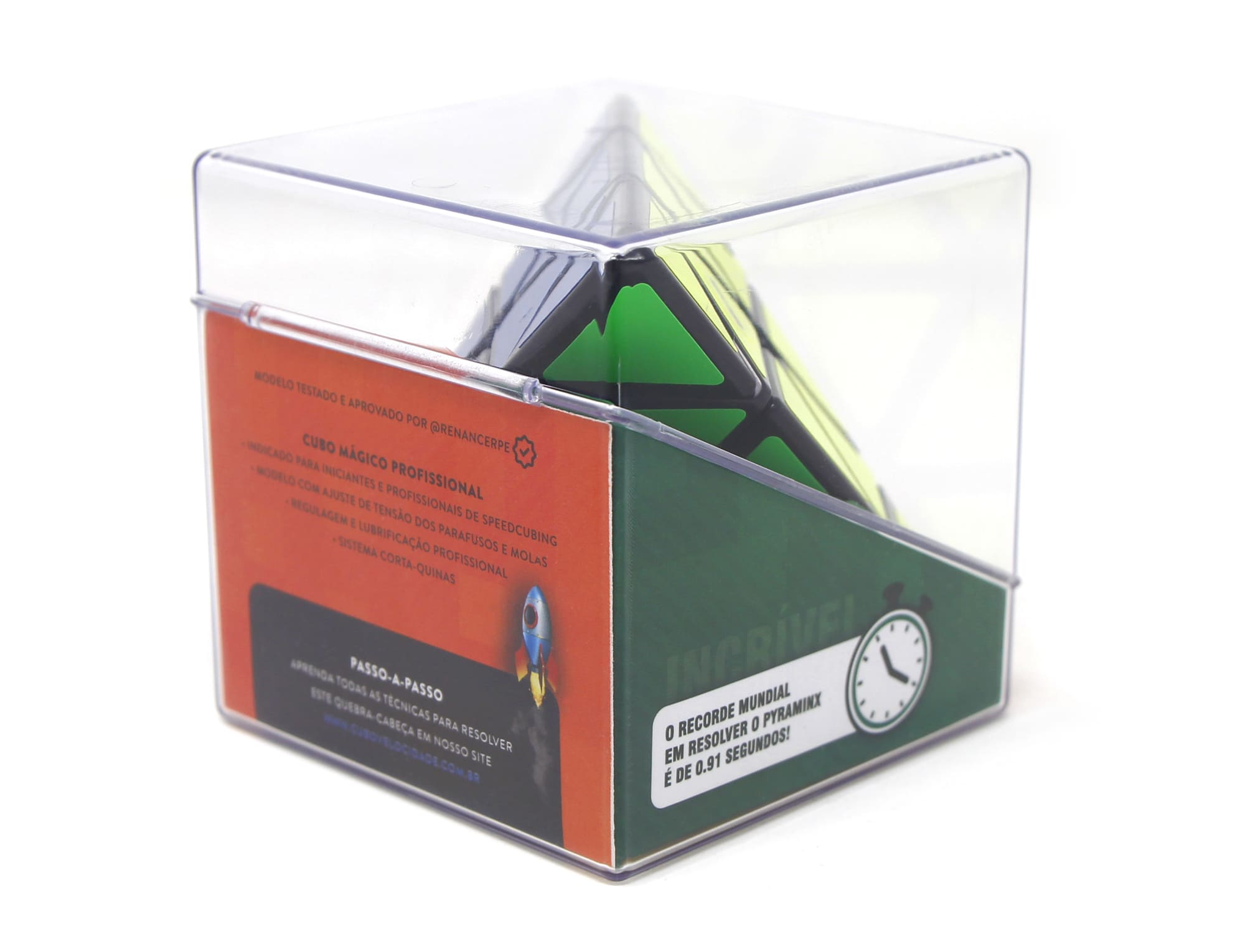Detalhe das peças e mecanismo interno do Pyraminx Cuber Pro
