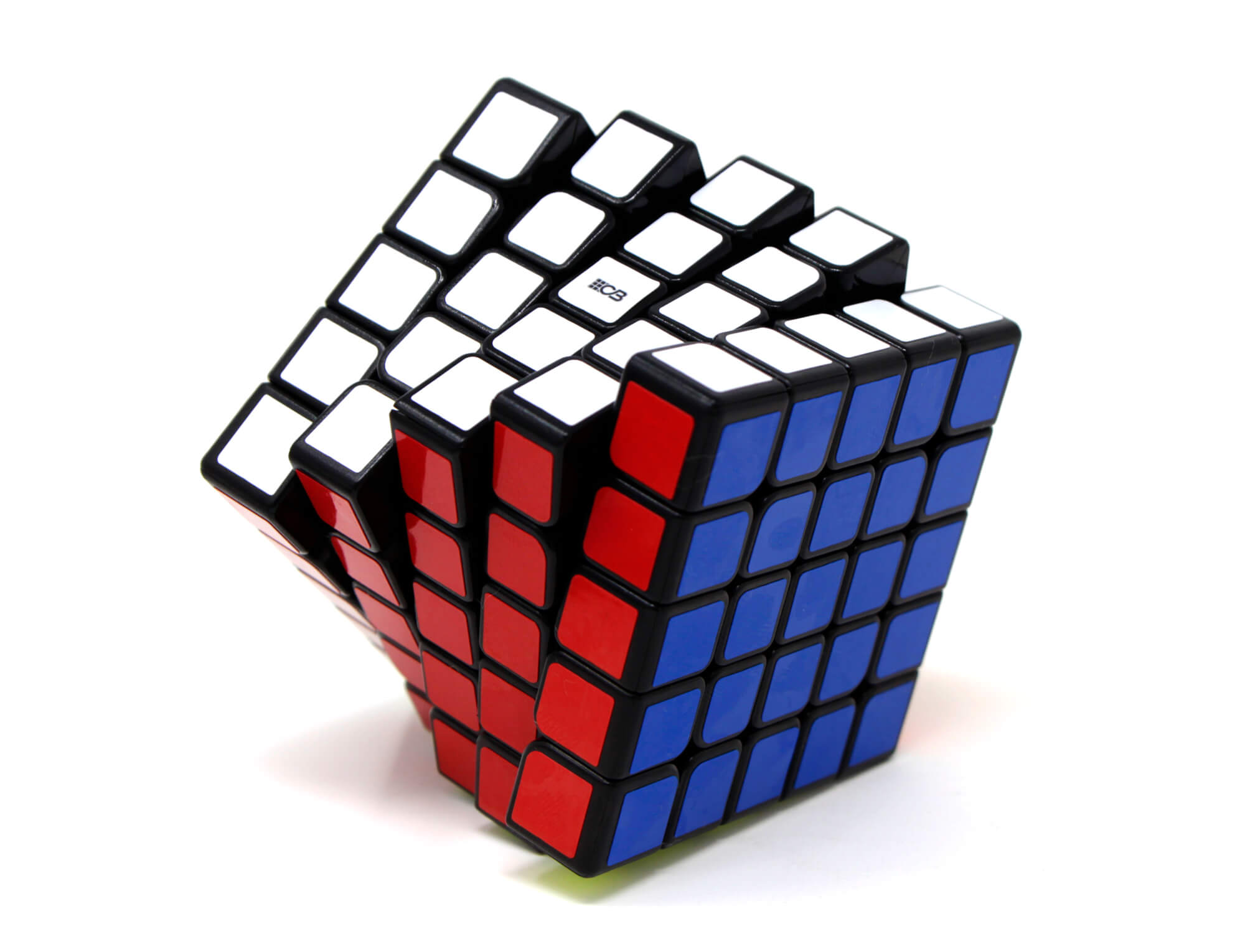 Cubo Mágico 5x5 Cuber Pro em ângulo lateral mostrando as camadas stickerless