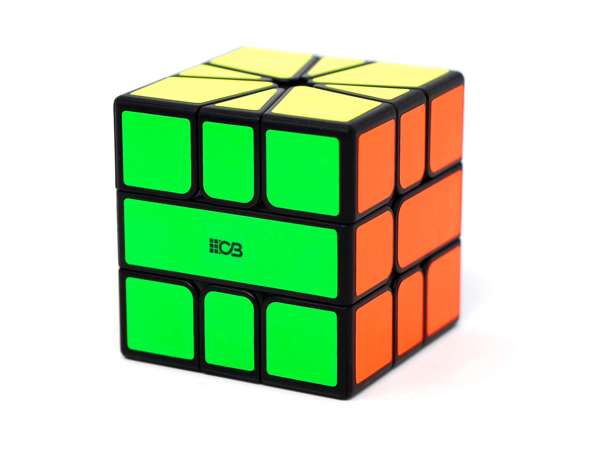 Square-1 Cuber Pro em ângulo lateral evidenciando a mudança de formato das camadas